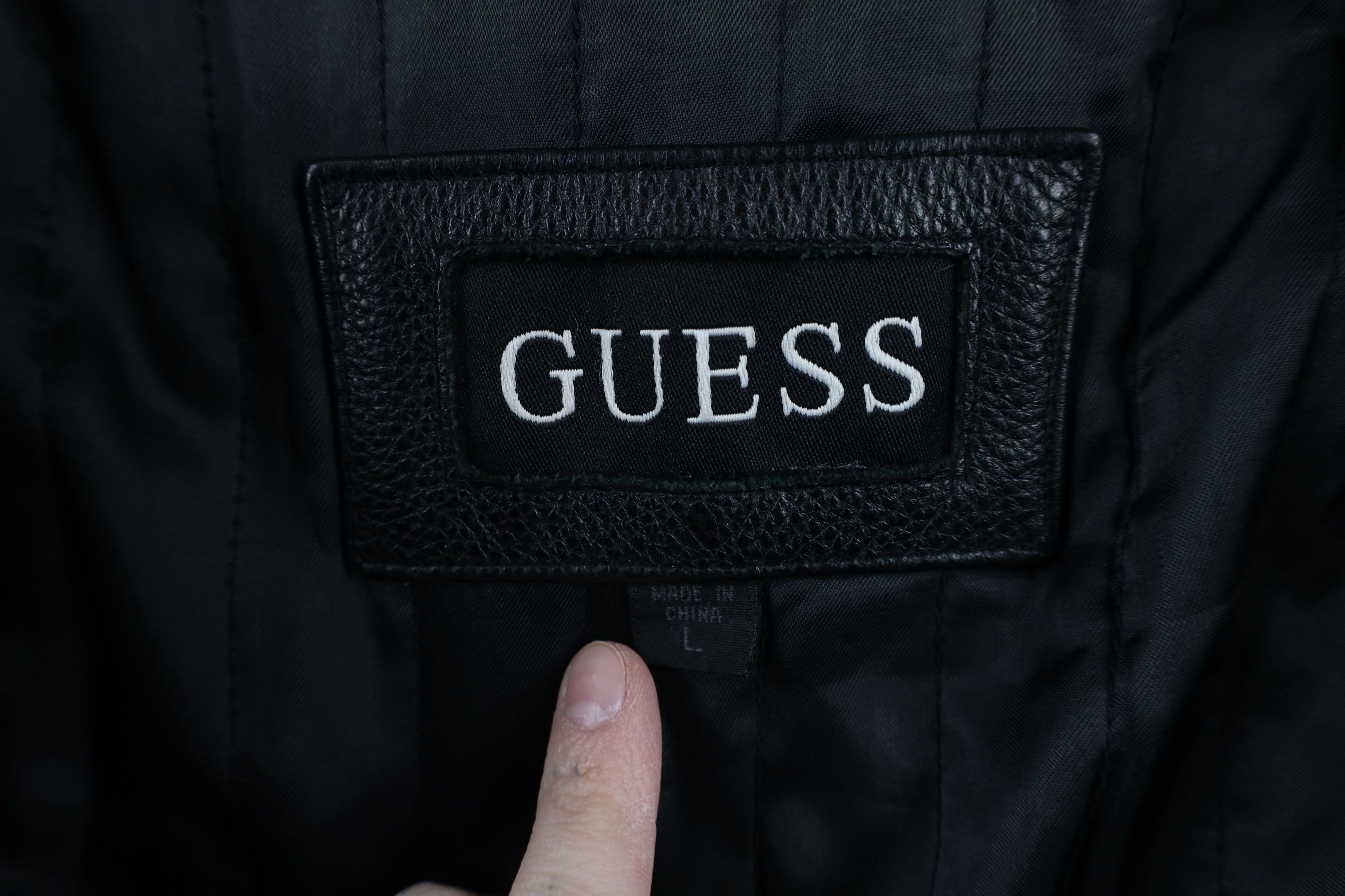 Guess × Vintage Vintage Y2K Guess Heavyweight Leather Collared Jacket Black Size US L / EU 52-54 / 3 - 11 Thumbnail