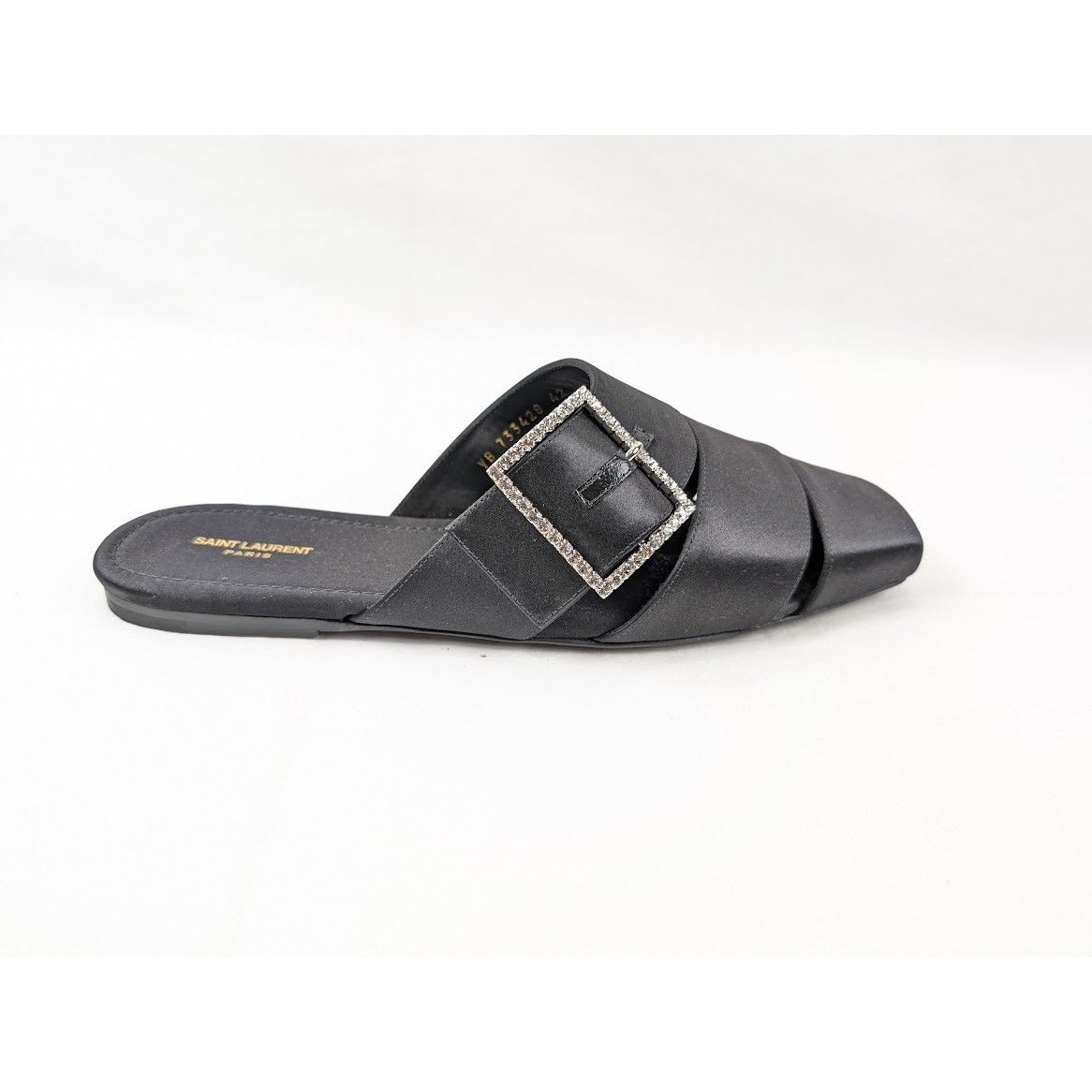 Saint Laurent Paris o1rshd1 Jacques Slide Strass Crepe Satin Sandal in Nero Size US 9 / EU 42 - 3 Thumbnail