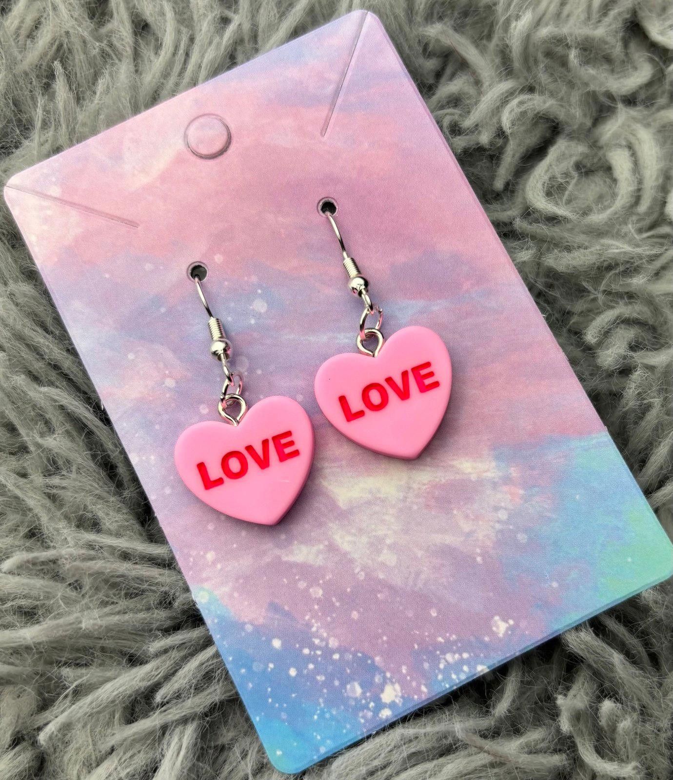 Handmade Pink Heart valentines sweethearts earrings Size ONE SIZE - 1 Preview