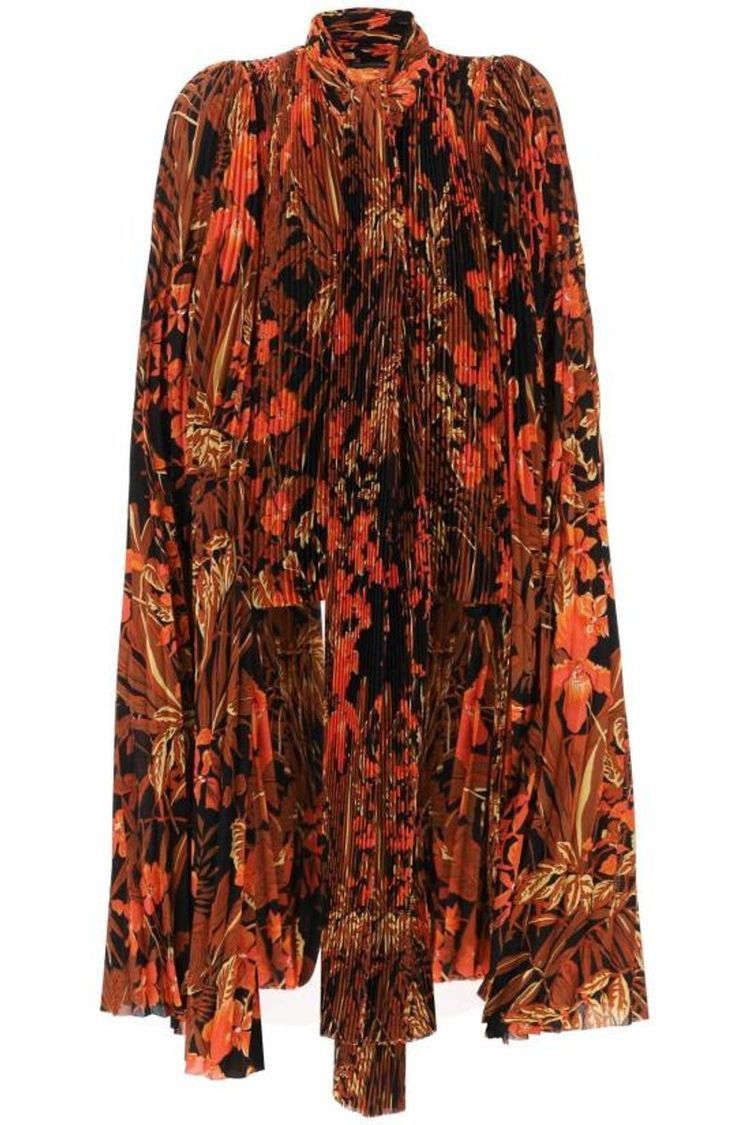 Balenciaga o1bcso1str0225Orange Foliage Scarf Pleated Blouse Multicolor Size S / US 4 / IT 40 - 1 Thumbnail