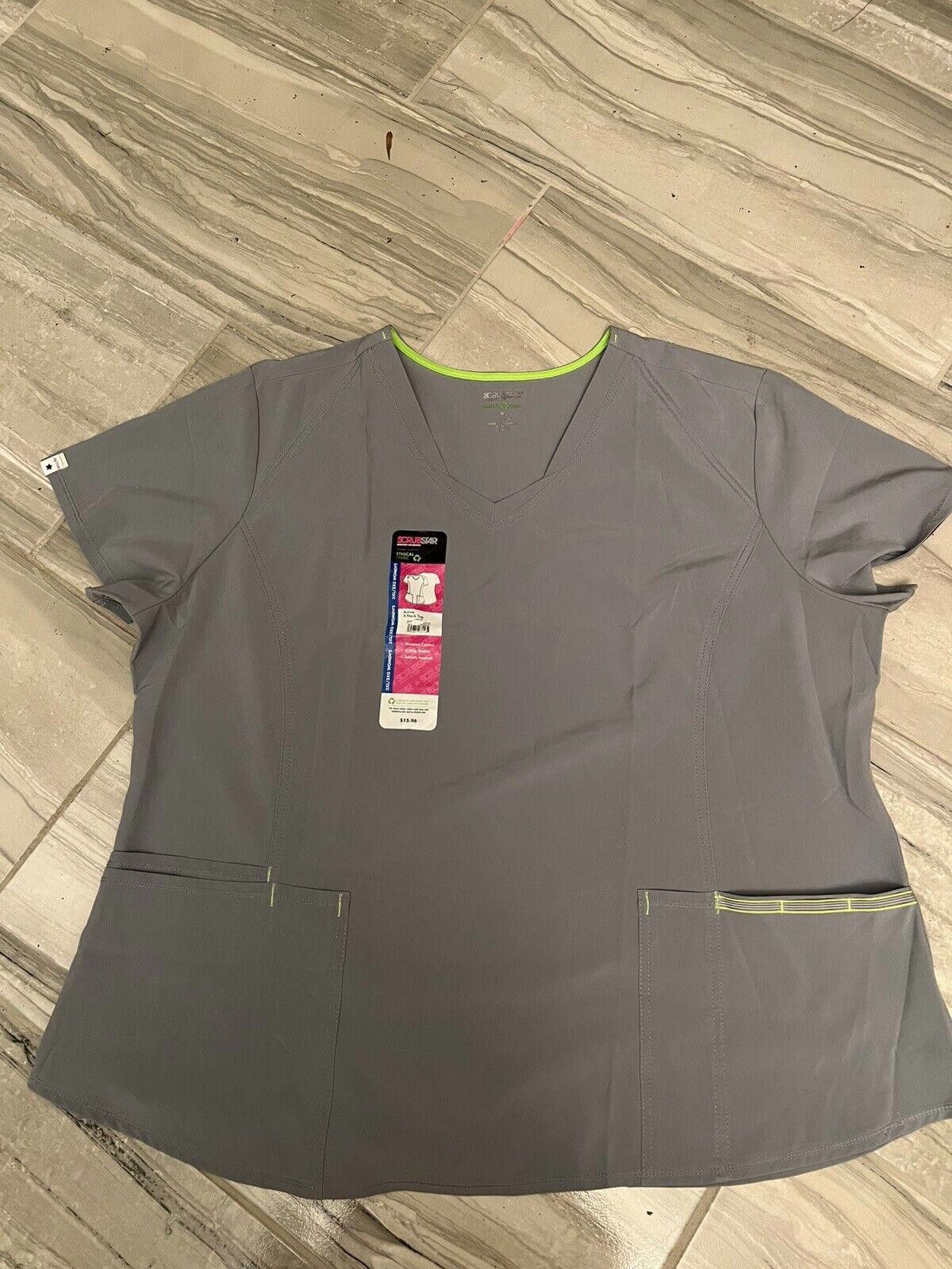 Designer Scrubstar Women's Ash Grey Contrast V-Neck Active Scrub Size ONE SIZE - 1 Thumbnail