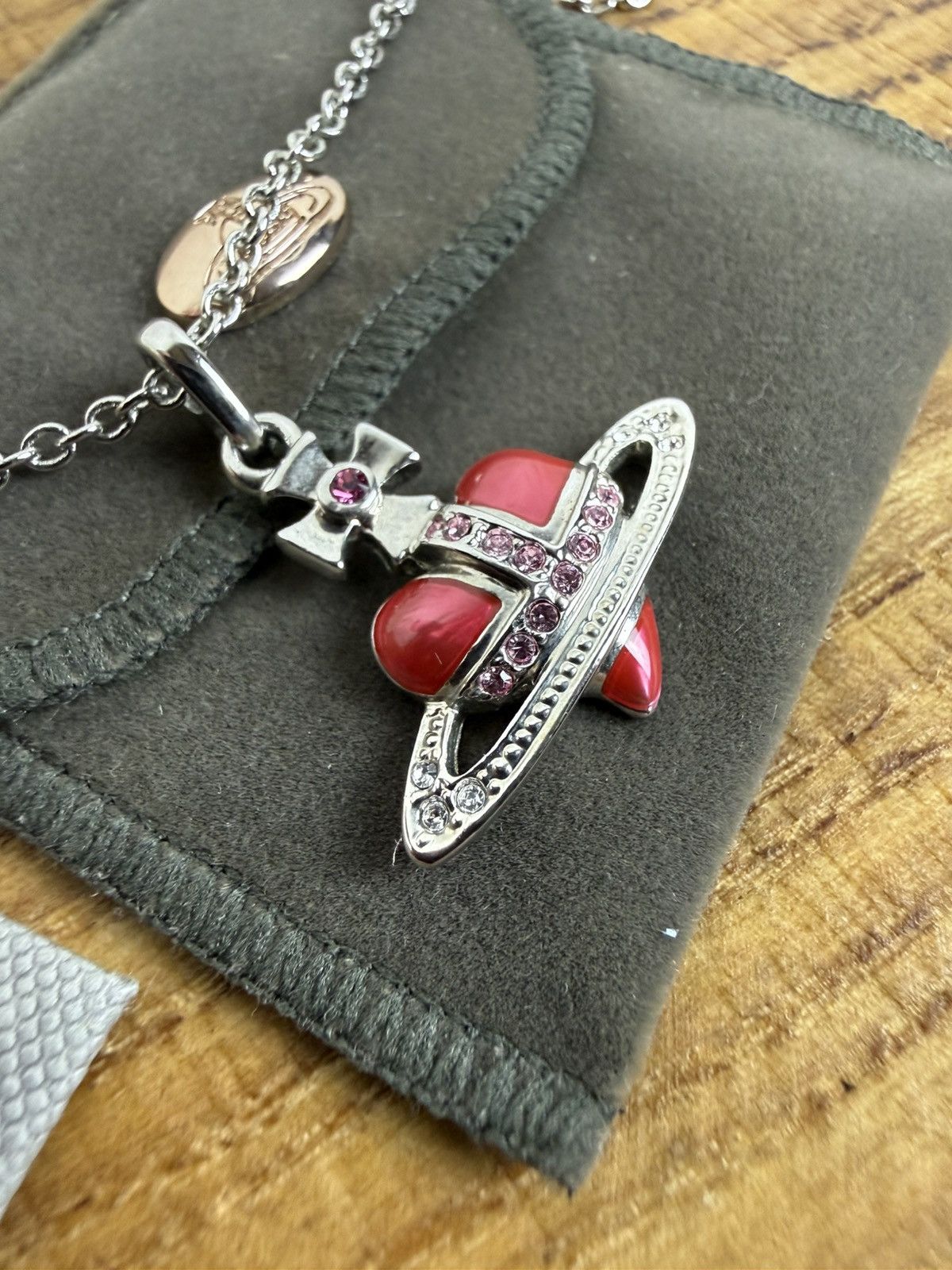 Vivienne Westwood Diamante Heart Pendant Necklace Red