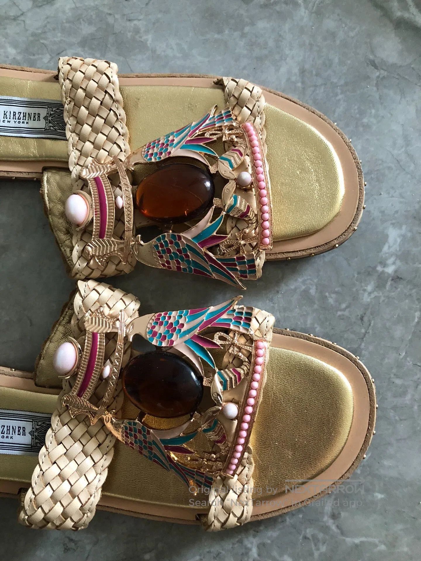 Japanese Brand Ivy Kirzhner Leather Gem-Embellished Slippers. Size US 5 / IT 35 - 3 Thumbnail