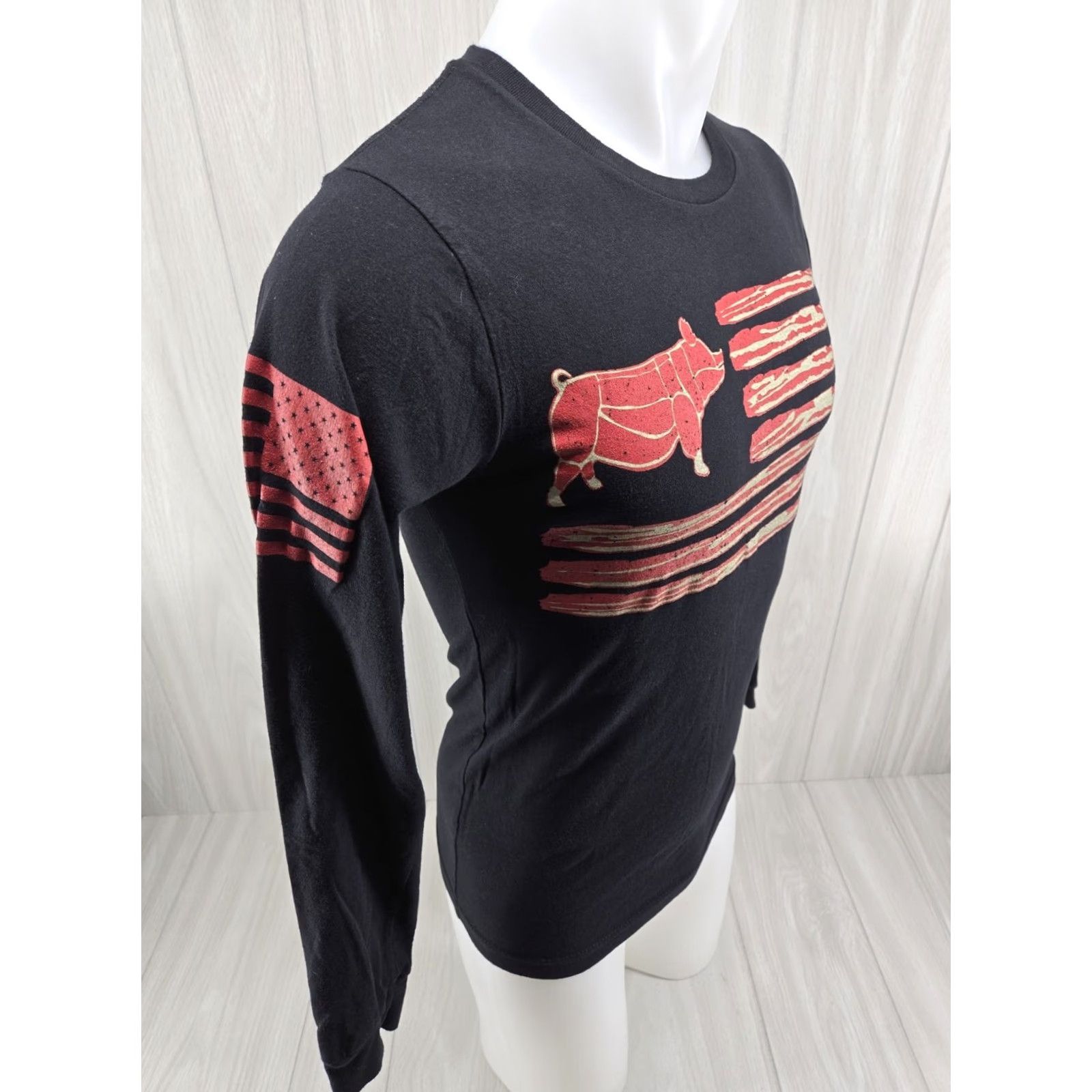 Vintage Grunt Style Long Sleeve Shirt Bacon Flag Small Unisex Adults Men’s S Black Cotton Graphic Print Crew Neck Logo 4-Season Flag Theme Size US S / EU 44-46 / 1 - 7 Thumbnail