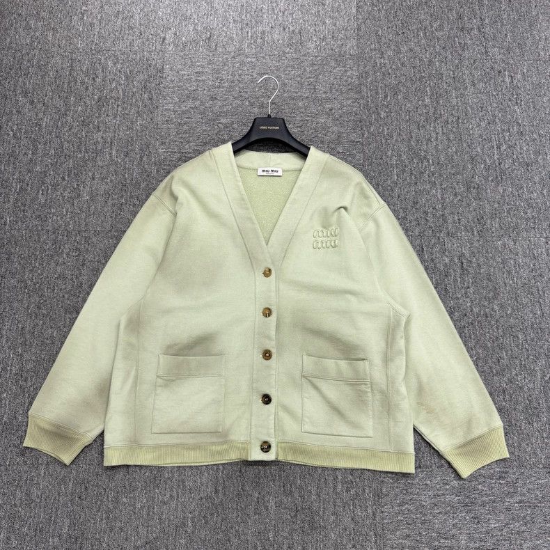 Miu Miu MIU MIU Distressed V-Neck Knit Cardigan Size US S / EU 44-46 / 1 - 1 Thumbnail