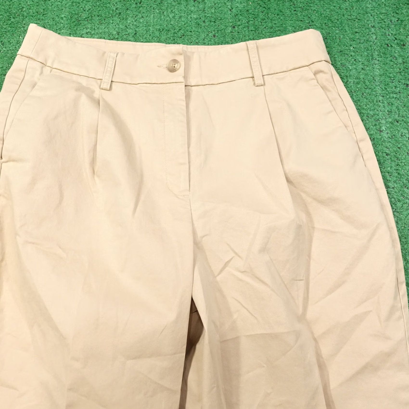 Express EXPRESS ANKLE HIGH RISE TAN BEIGE KHAKI PLEATED CHINO PANTS WOMENS SIZE 10R Size 32" / US 10 / IT 46 - 2 Thumbnail