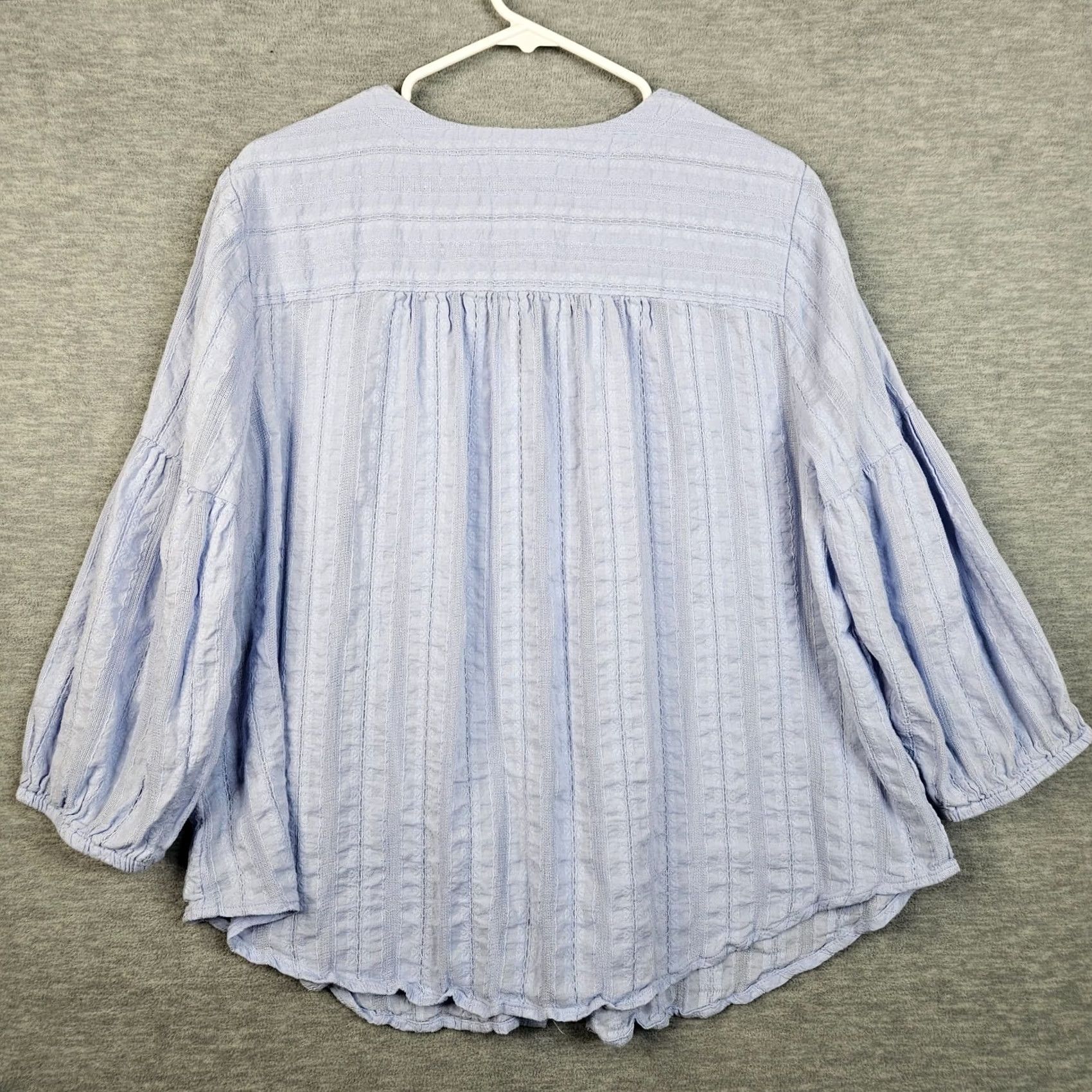 J. Jill J.Jill Women's Button-Up Relaxed V-neck Long Sleeve Blouse XL Blue Cotton Blend Rayon Solid Shirt Size XL / US 12-14 / IT 48-50 - 2 Thumbnail
