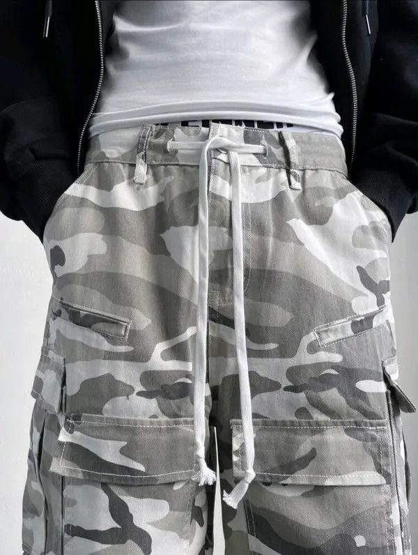 VIBE Y2K Vintage Streetwear White Camo Cargo Baggy Jeans sh Size US 31 - 5 Thumbnail
