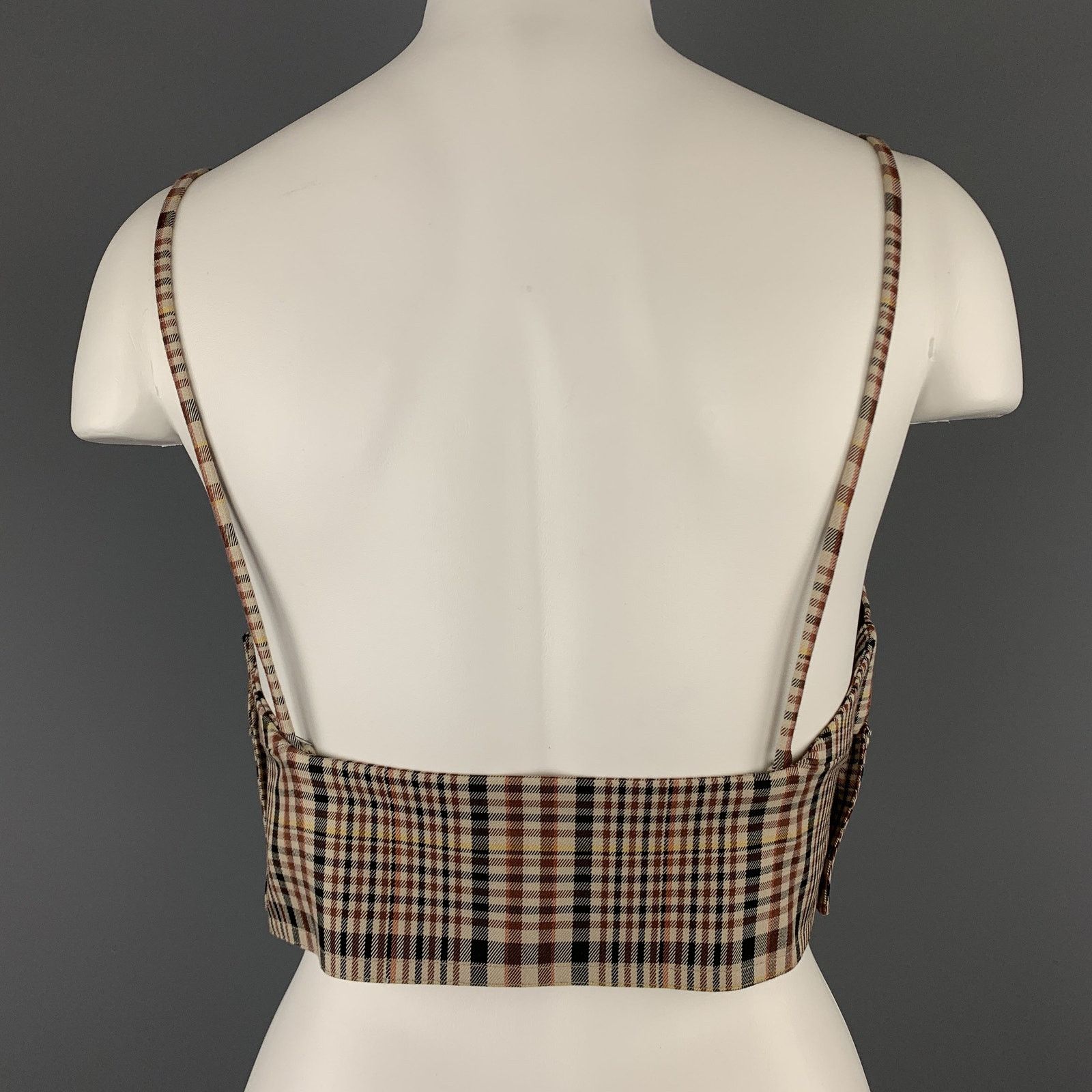 Deveaux 8 Beige & Burgundy Plaid Cotton Shell Bralette Top Size M / US 6-8 / IT 42-44 - 3 Thumbnail