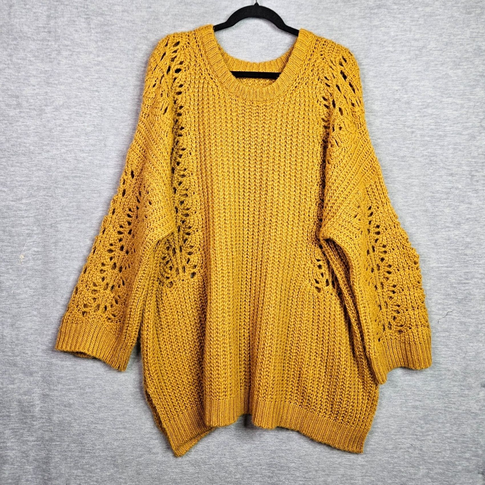 Vintage Pilcro By Anthropologie Women's Devenne Pointelle Chunky Knit Sweater XL Cardigan Knit Yellow Regular Long Sleeve Size XL / US 12-14 / IT 48-50 - 2 Thumbnail