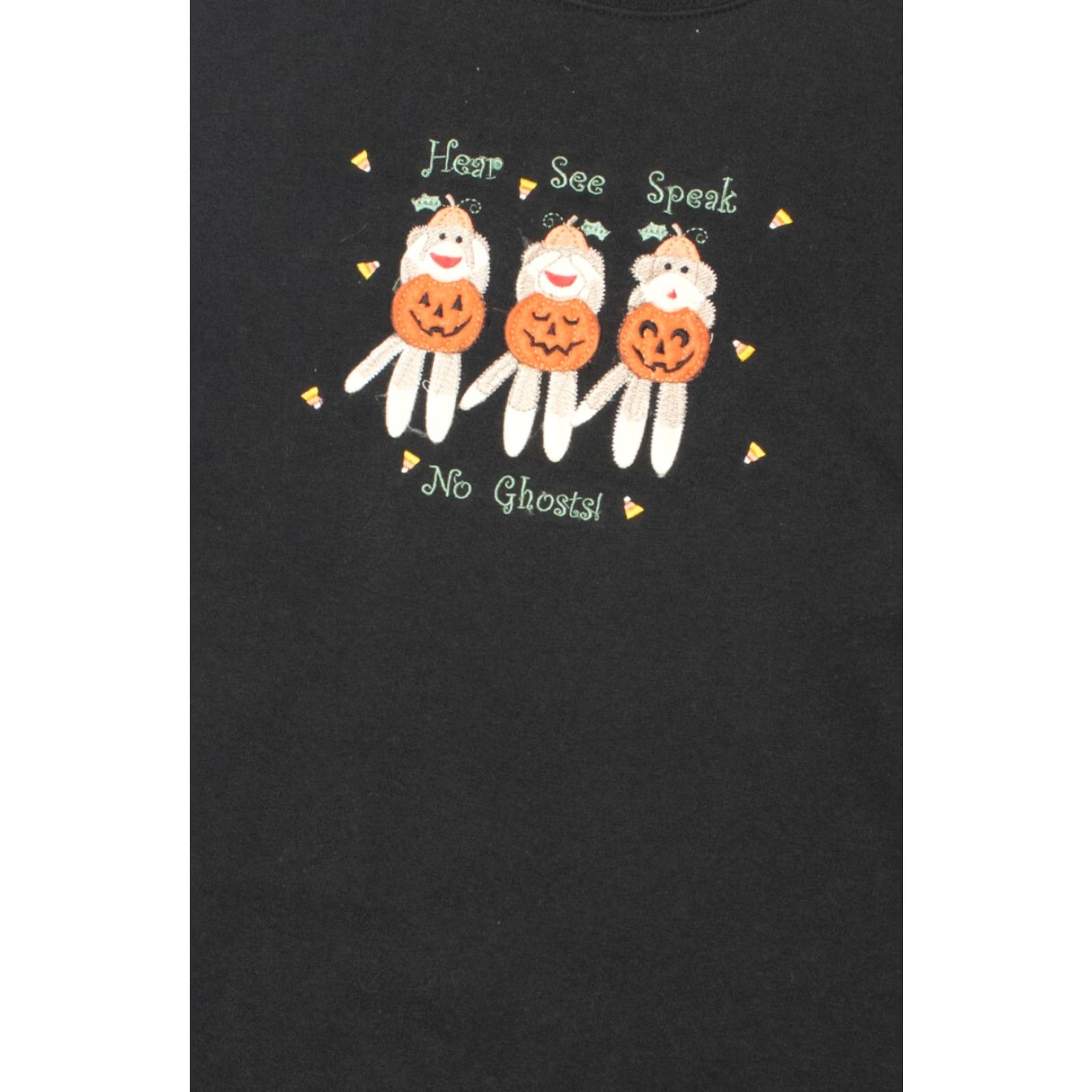 4SDESIGNS VINTAGE Sock Monkeys Hear Speak See No Ghosts Halloween Sweatshirt Black Large Size US L / EU 52-54 / 3 - 2 Thumbnail