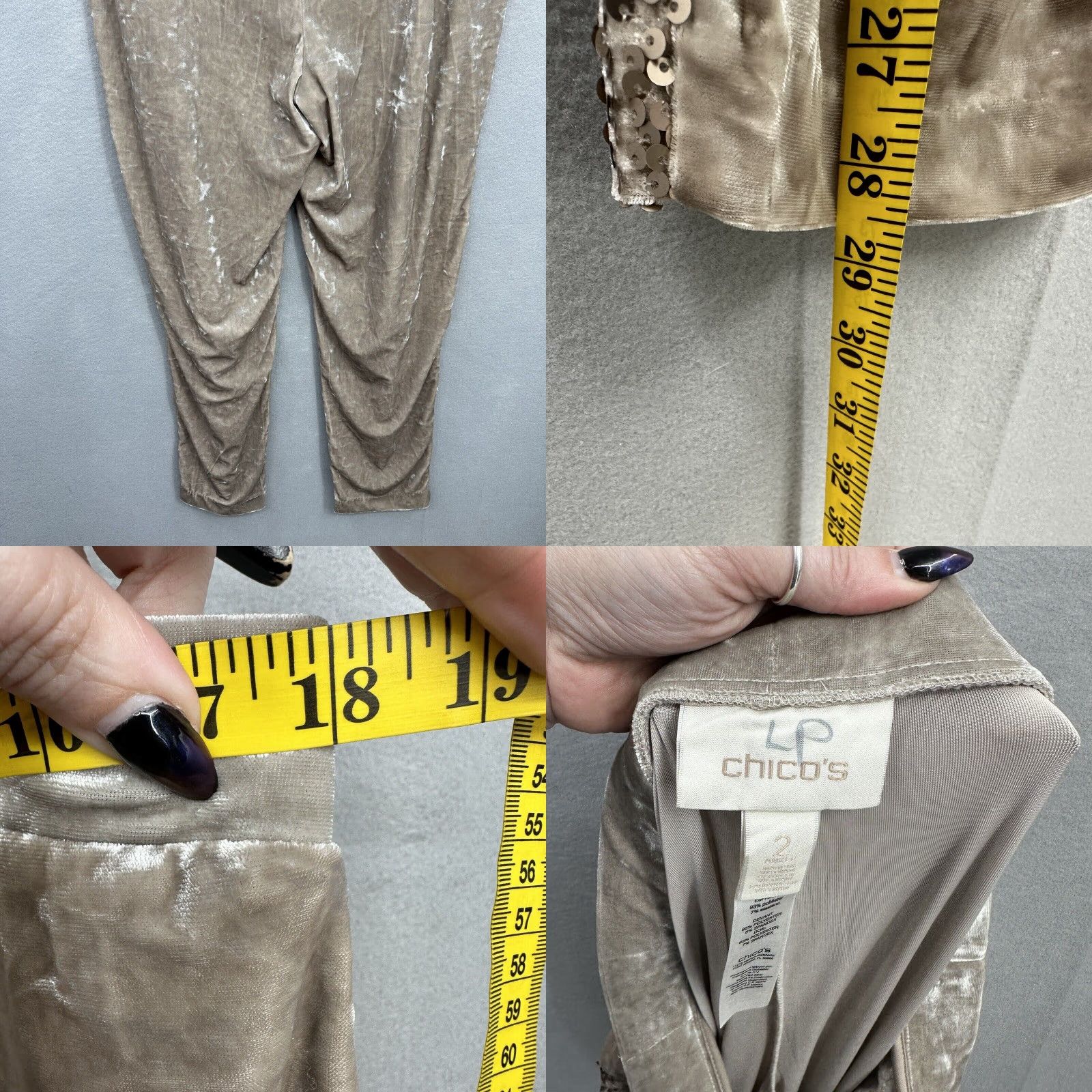 Vintage Chico's Sequin Velour Tapered Ankle Pants Womens Large Beige Casual 90s Size 36" / US 14 / IT 50 - 8 Thumbnail