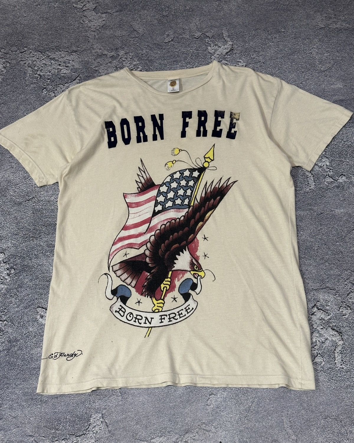 Ed Hardy Ed Hardy Born Free Eagle American Flag Graphic Tee Cream M Size US M / EU 48-50 / 2 - 1 Thumbnail