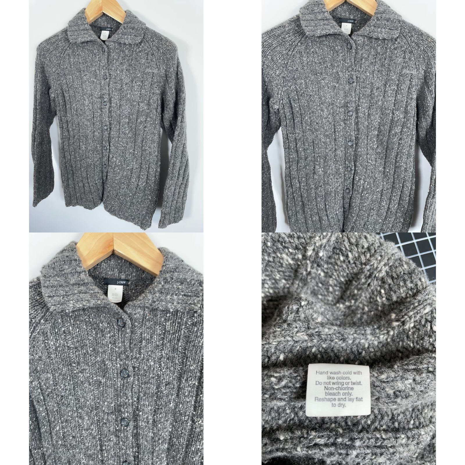 J.Crew VINTAGE J.CREW Cardigan Sweater Women's Medium Gray Wool Knit Collar Preppy 90s Classic Retro Size M / US 6-8 / IT 42-44 - 8 Thumbnail