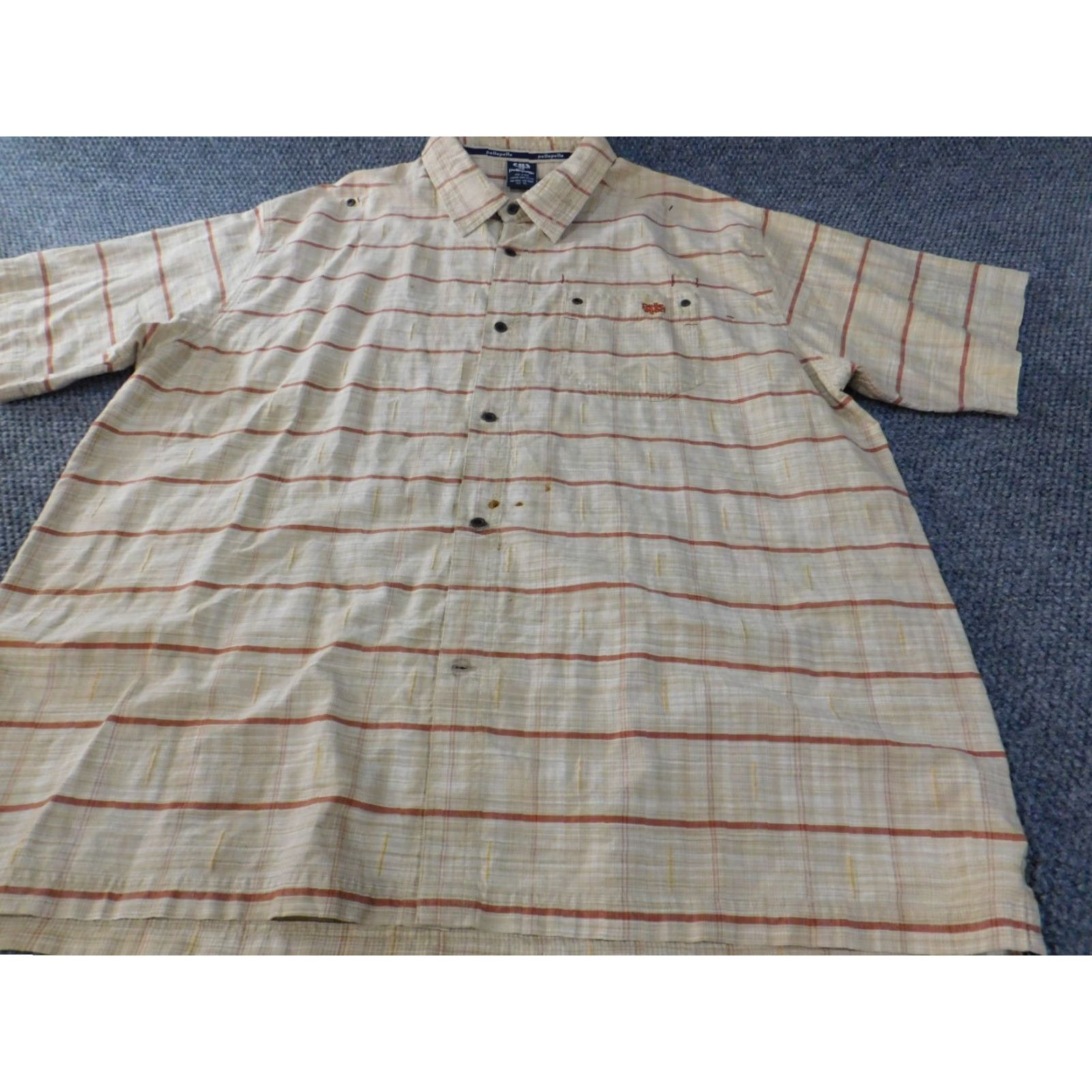 Pelle Pelle Pelle Pelle Shirt 3XL Beige Striped Button-Up Collar Down Mens Retro Vintage Short Sleeve Size US XXL / EU 58 / 5 - 4 Thumbnail