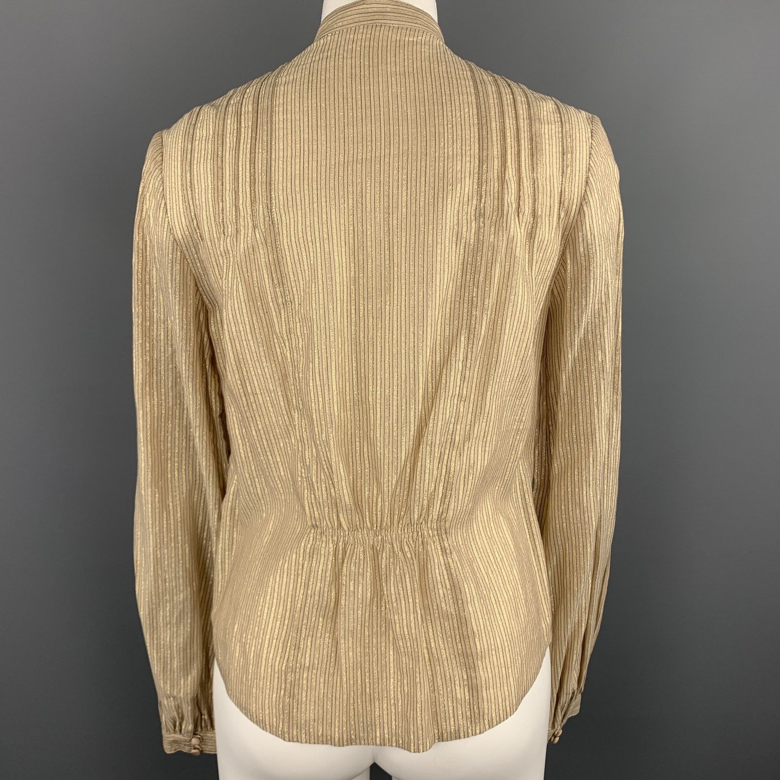 3.1 Phillip Lim 3.1 PHILLIP LIM 4 Gold Metallic Striped Sequin Bib Blouse Size S / US 4 / IT 40 - 6 Thumbnail