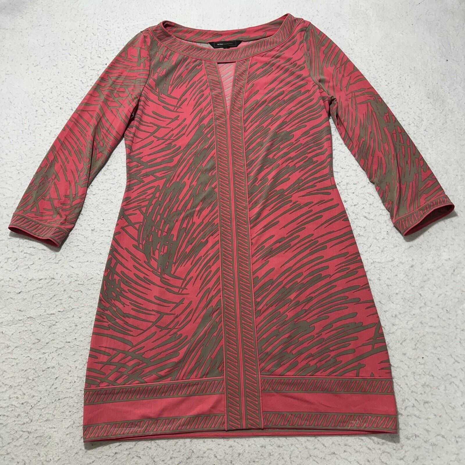 Other UK BCBGMaxAzria Small Pink 3/4 Sleeve Pullover Shift Dress Size S / US 4 / IT 40 - 1 Thumbnail