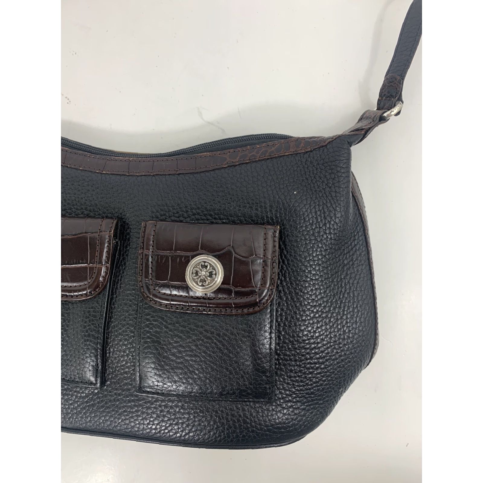 Brighton VINTAGE Brighton SMALL Croc Leather Satchel Purse Crossbody Bag Brown Black Leather Size ONE SIZE - 2 Thumbnail