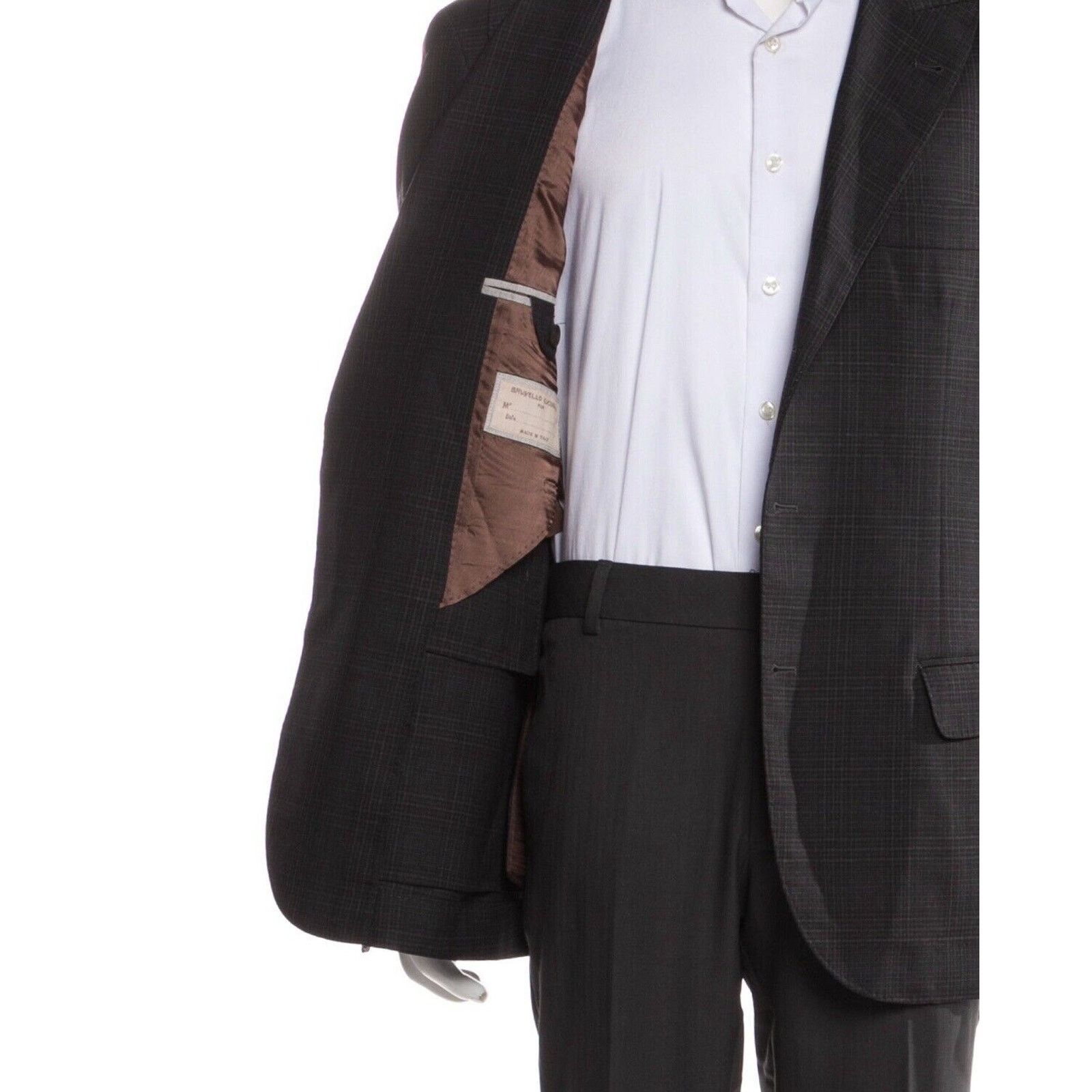 Brunello Cucinelli Brunello Cucinelli Charcoal Gray Plaid Peak Lapel 54/44 Size 44R - 7 Thumbnail