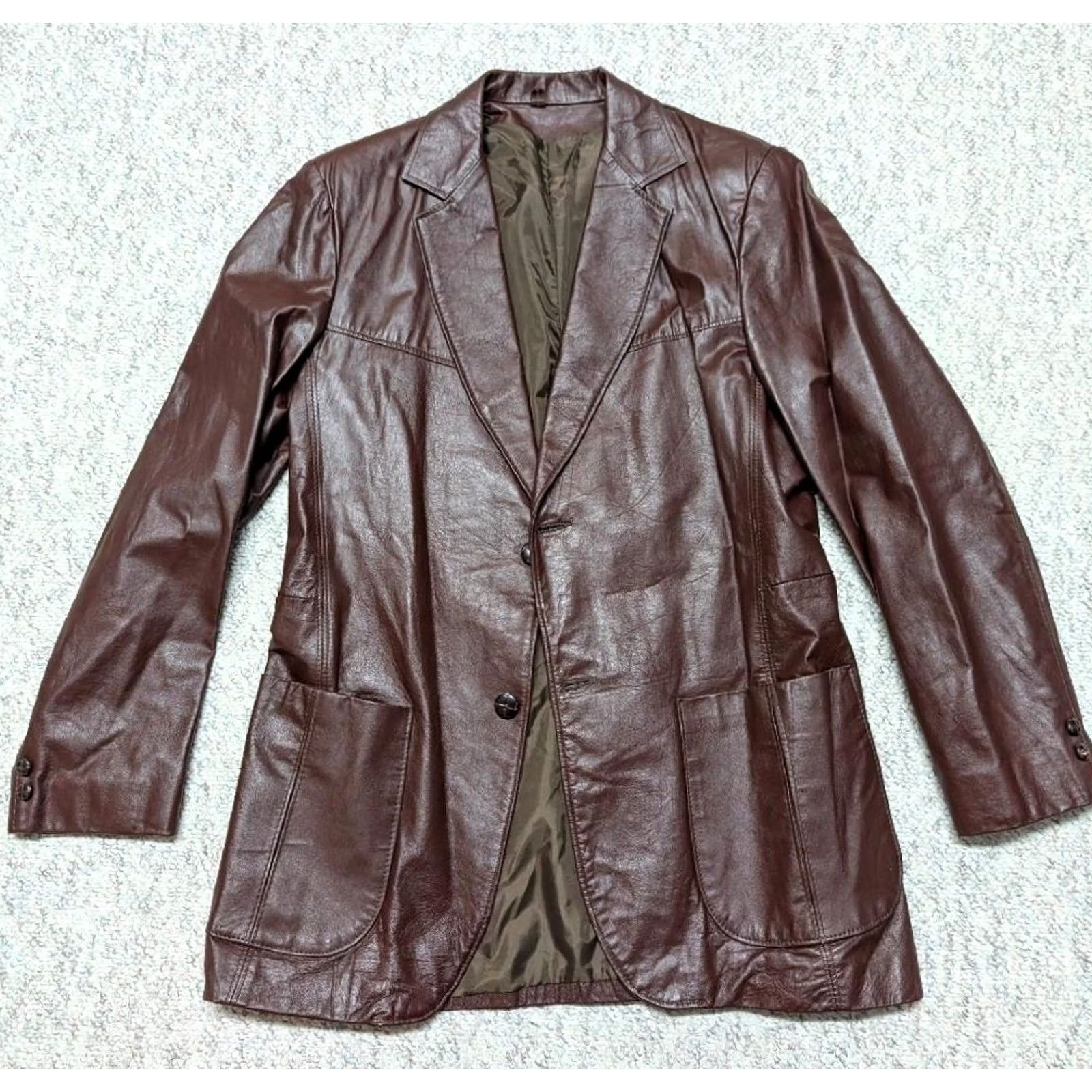Sears VINTAGE Argentina leather blazer blazer Mens 40L brown leather two-button 3" lapel noth notch pecan brown SEARS vintage leather blazer Size 40R - 3 Thumbnail