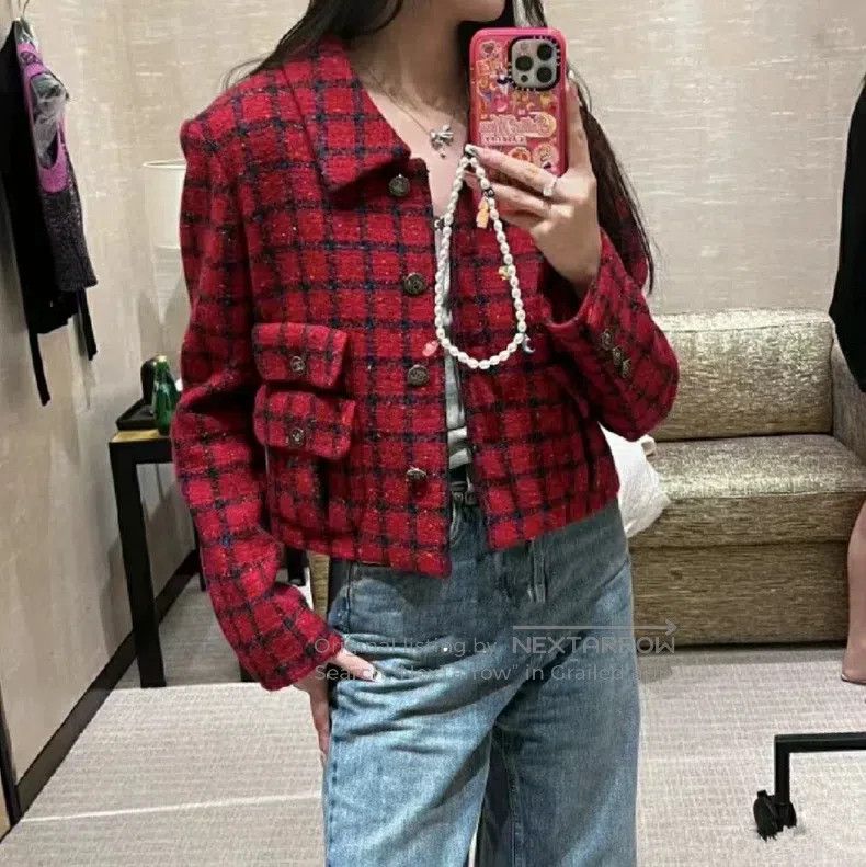 Chanel Chanel 22K red and black plaid colour dot jacket Size XXS / US 00 / IT 34 - 2 Thumbnail