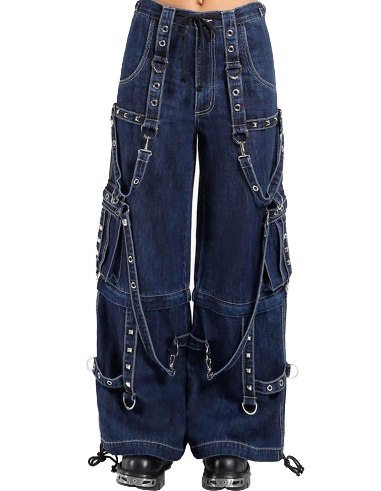 image of Dark Blue Gothic Strap On Denim Pant, Men's (Size 32)