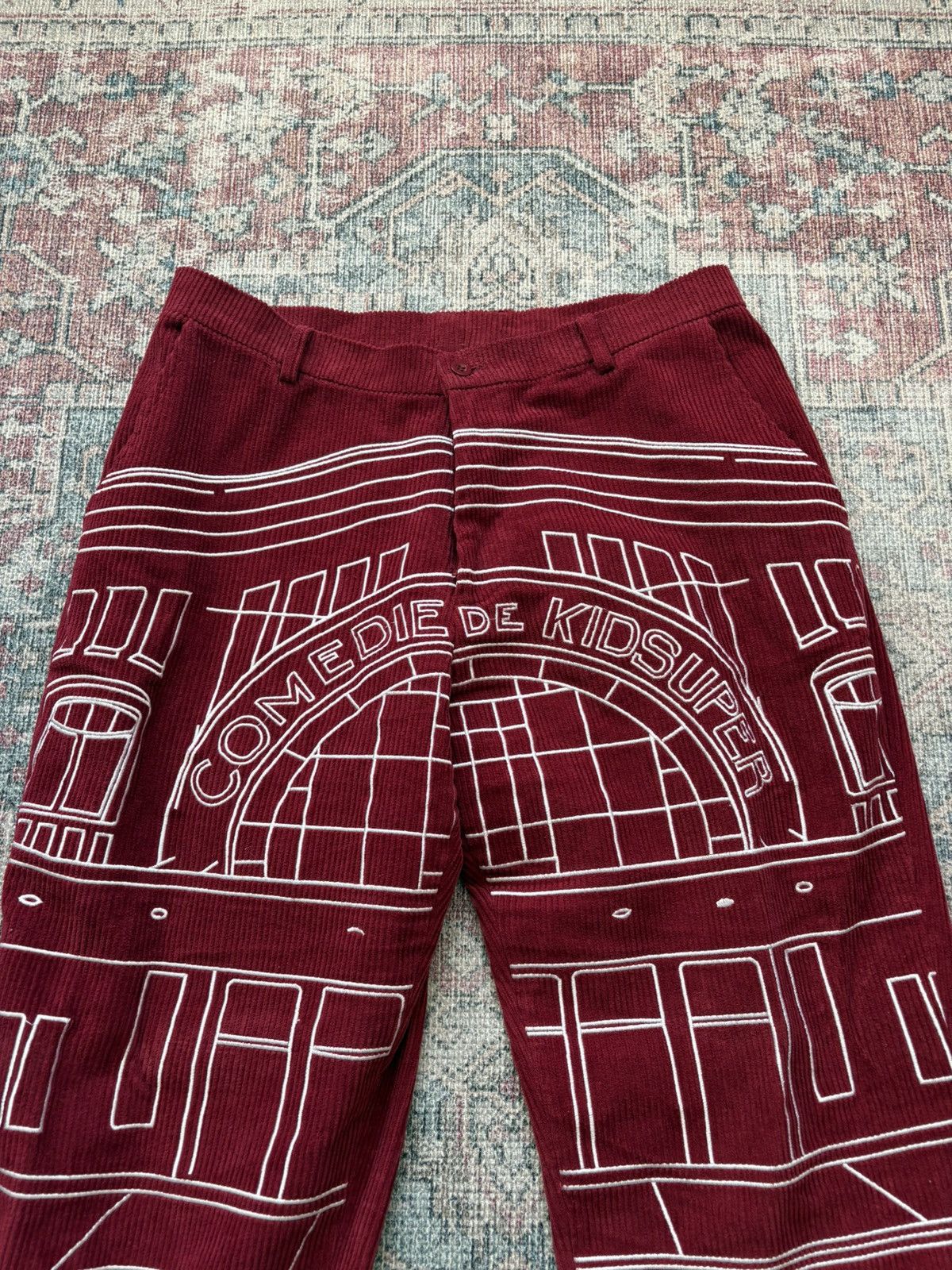 comedie de KidSuper Red Embroidered cotton trousers