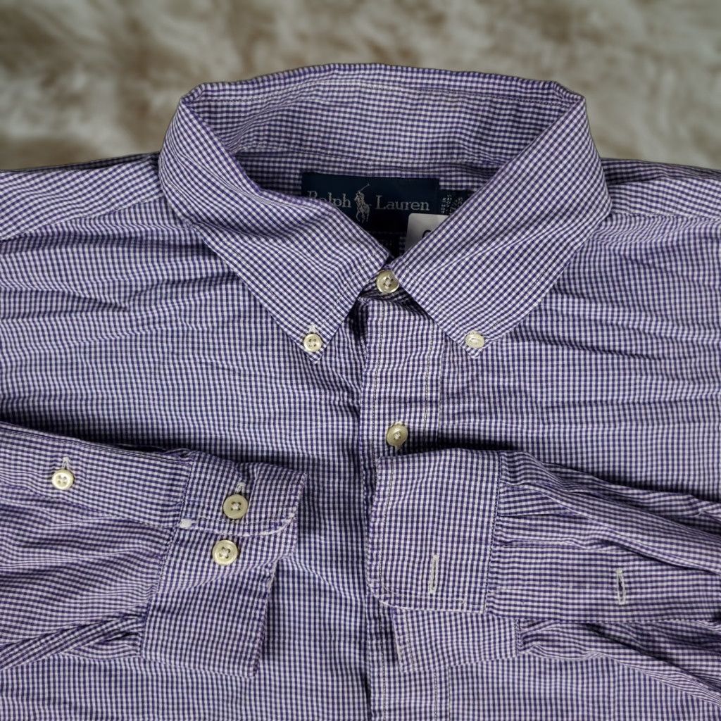 Ralph Lauren Ralph Lauren Dress Shirt Mens Size 17.5 Purple Check Long Sleeve Button-Up Size 46R - 1 Thumbnail