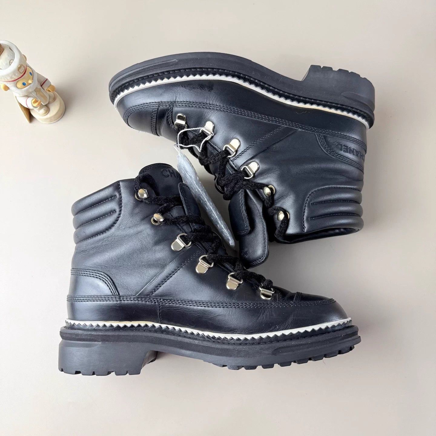 Chanel Chanel black gold logo laced short boots size 36.5 95 new Size US 5.5 / IT 35.5 - 6 Thumbnail