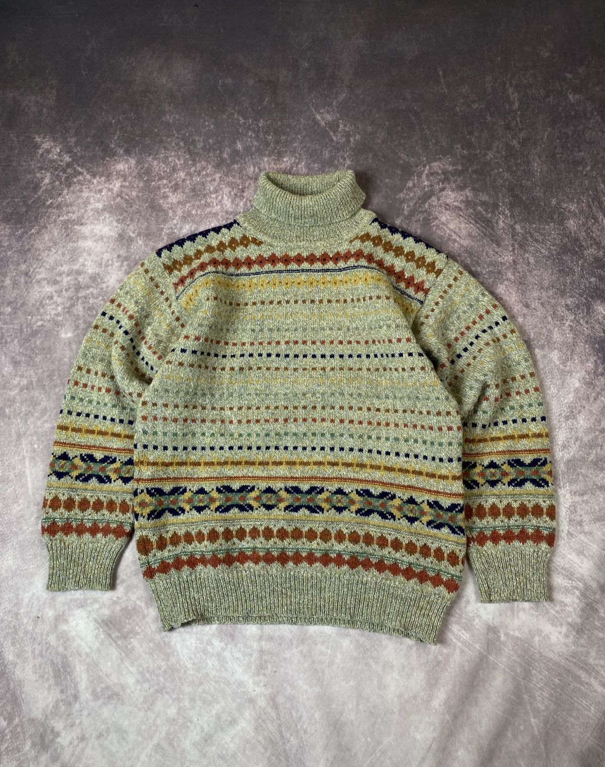 Vintage Fisherman Out Of Ireland FairIsle Knitted Turtleneck Sweater Size US S / EU 44-46 / 1 - 1 Thumbnail