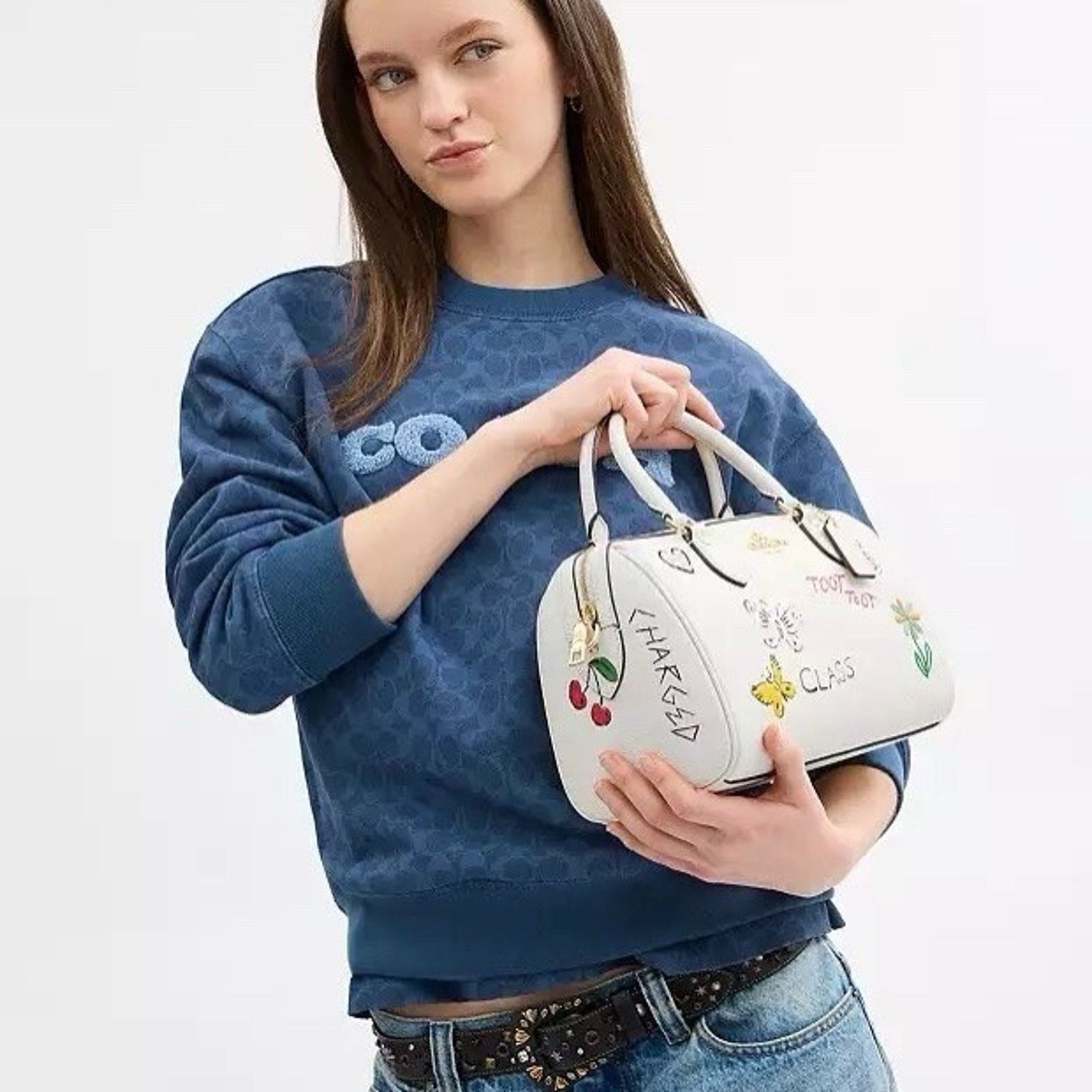 Coach NWT Coach Rowan Satchel Bag Sketch CAK19 Gold/chalk multi Size ONE SIZE - 12 Thumbnail
