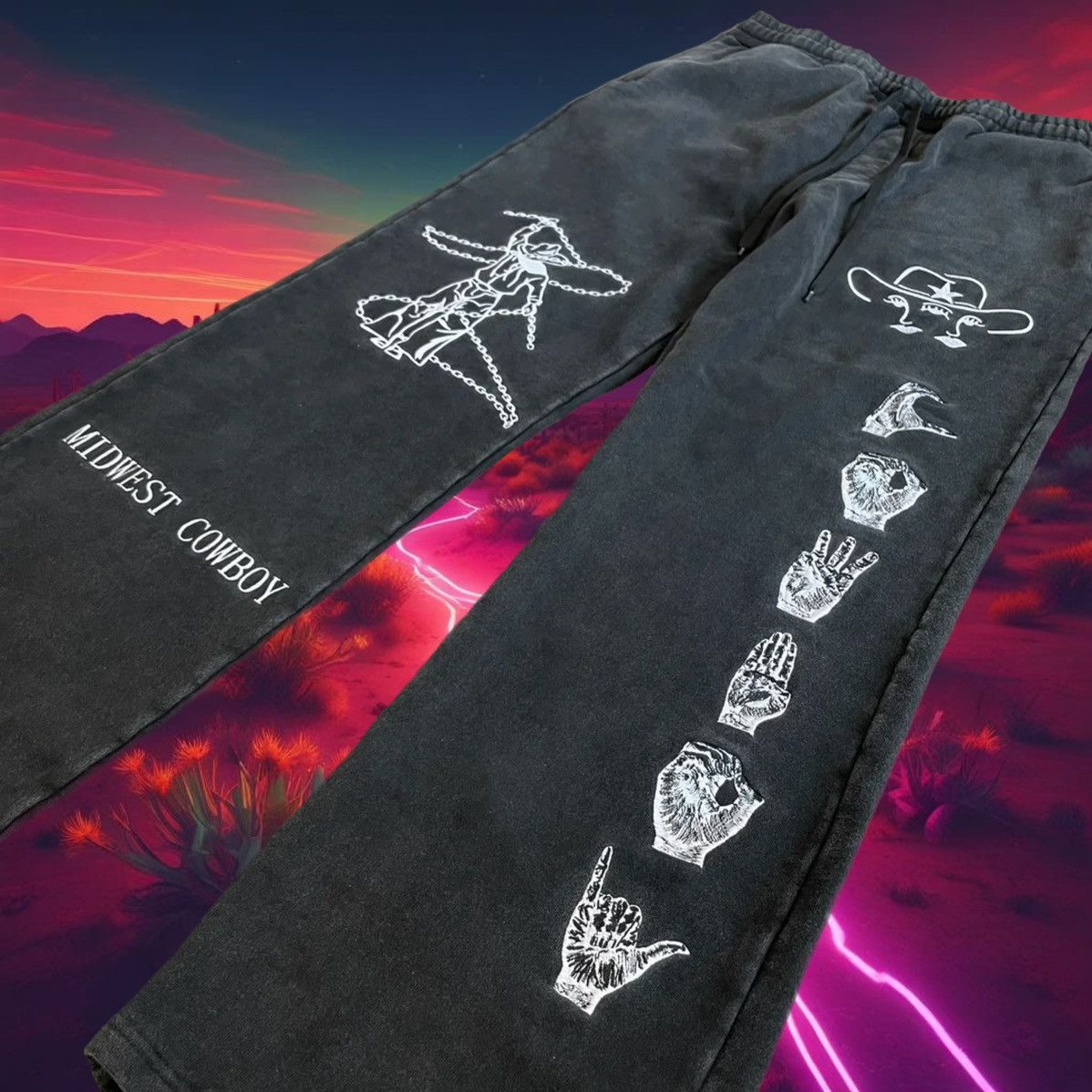 Vintage Midwest Cowboy - Vintage Washed Black Embroidered Sweatpants Size US 31 - 2 Thumbnail