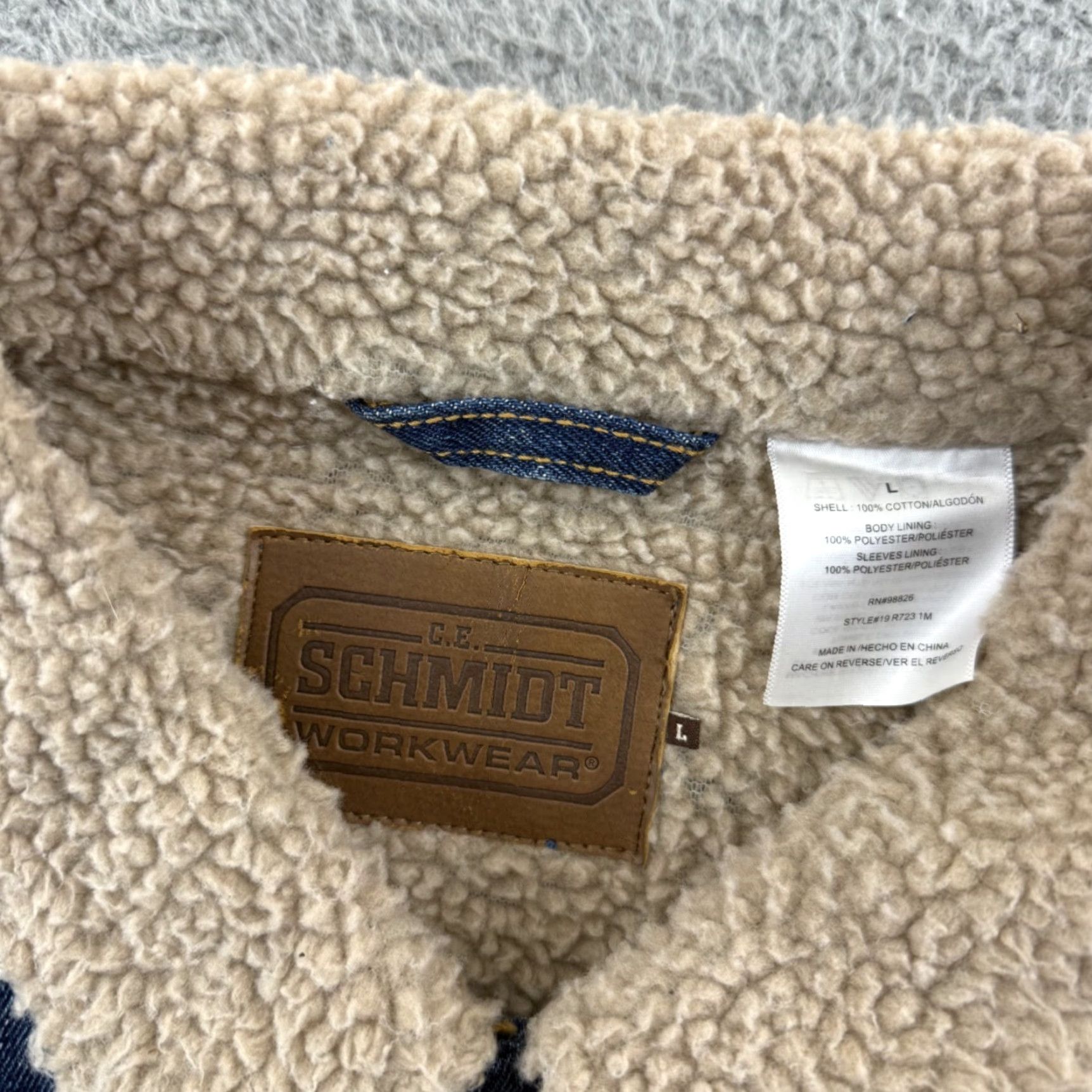 Denime C.E. Schmidt Jacket Mens Large Blue Workwear Denim Sherpa Lined Trucker Jean Size US 33 - 6 Thumbnail
