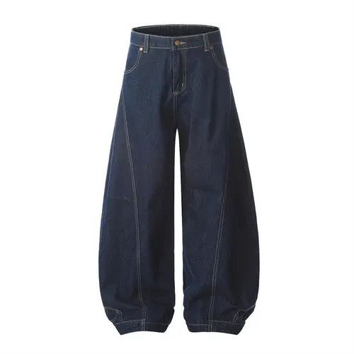 Japanese Brand Men's loose wide-leg jeans with letter embroidery pockets Size US L / EU 52-54 / 3 - 1 Thumbnail