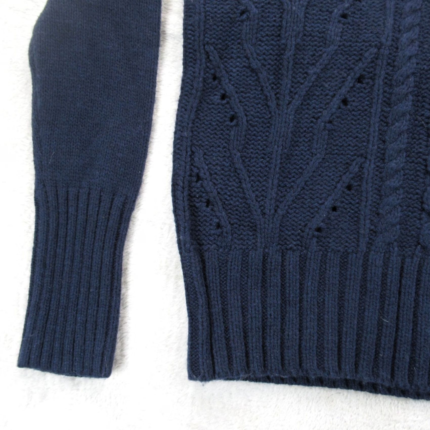 J.Crew J.CREW Pointelle Cable-Knit Wool Blend Sweater Womens XXS Navy Crew Neck Pullover Casual Size XXS / US 00 / IT 34 - 5 Thumbnail