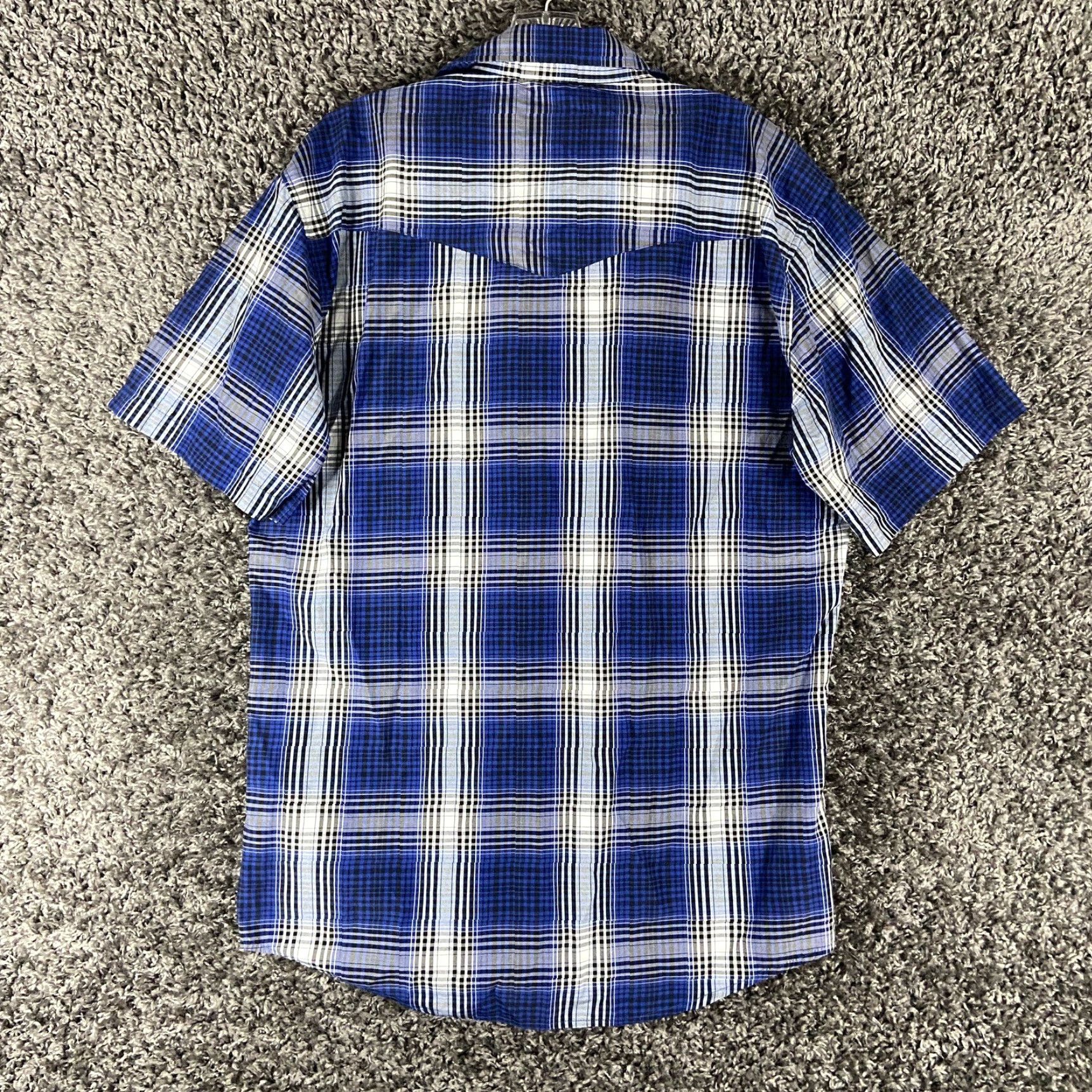 Vintage PINTLAR Shirt Plaid Pearl Button-Up Short Sleeve Men’s L Blue Regular Size Adult Mens Size US 33 - 8 Thumbnail