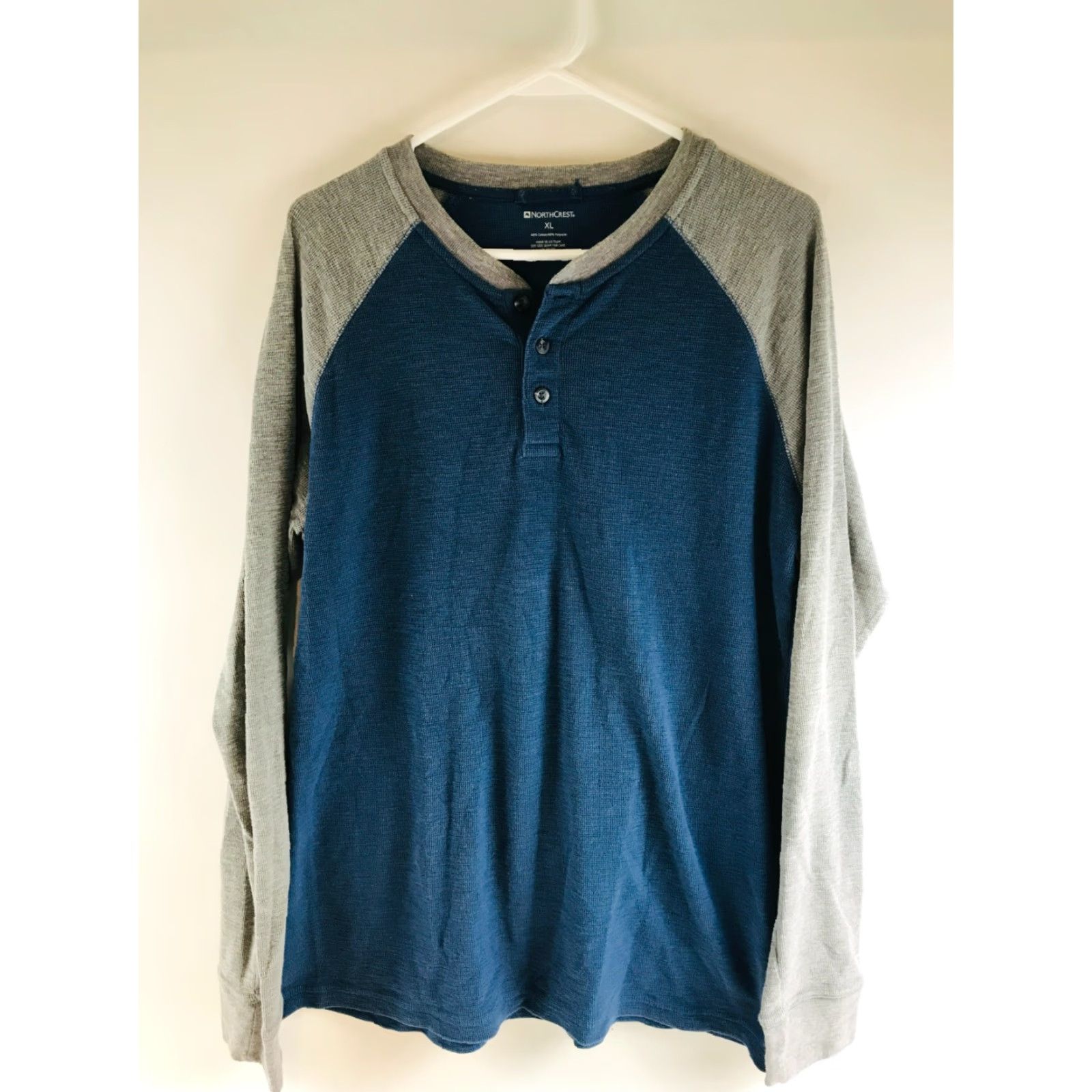 Vintage Northcrest Shirt Men's XL Blue Round Henley Long Sleeve Close Knit T-Shirt Size US XL / EU 56 / 4 - 2 Thumbnail