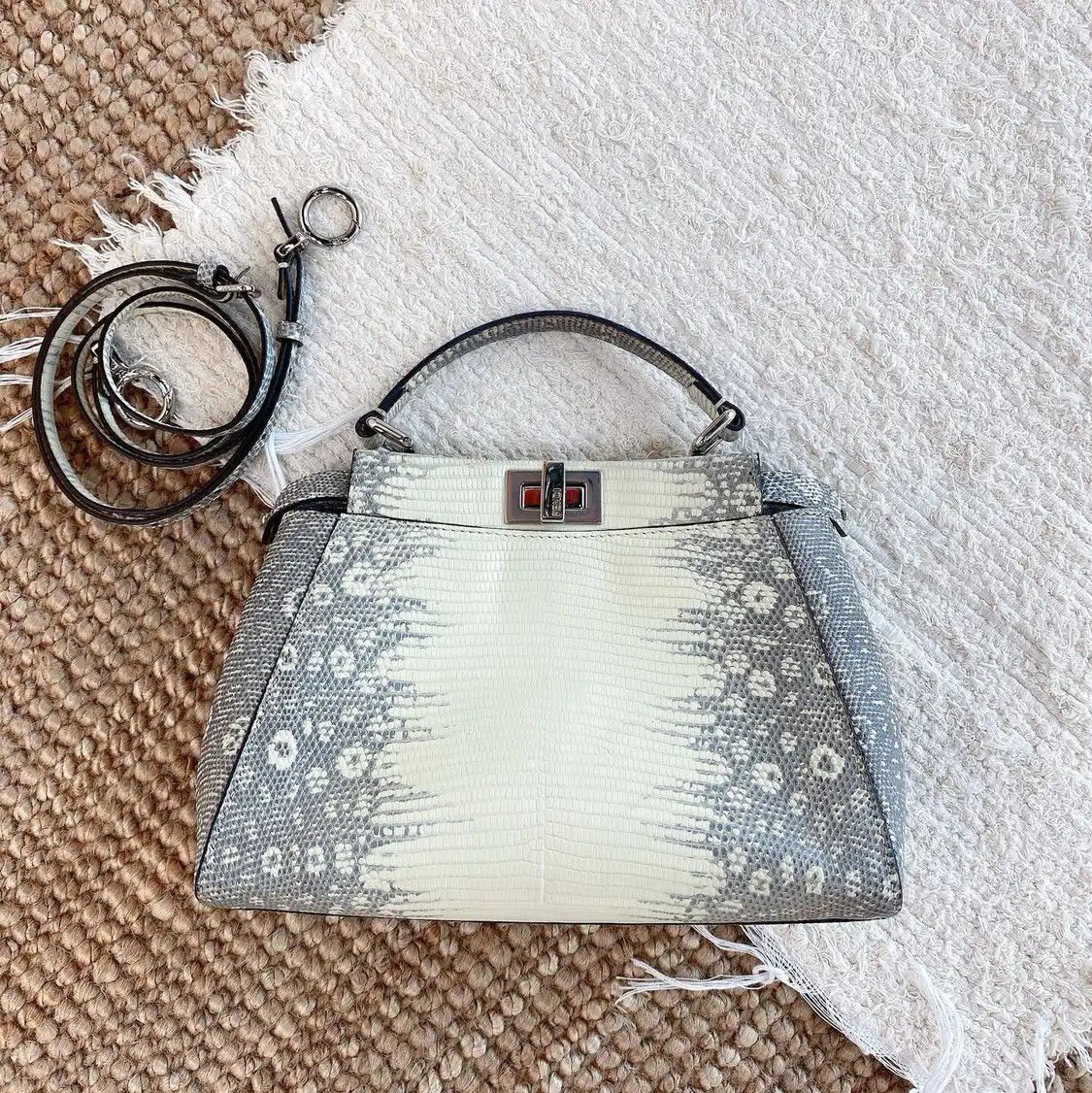 Fendi FENDI Peekaboo mini grey lizard skin crossbody bag Size ONE SIZE - 1 Thumbnail