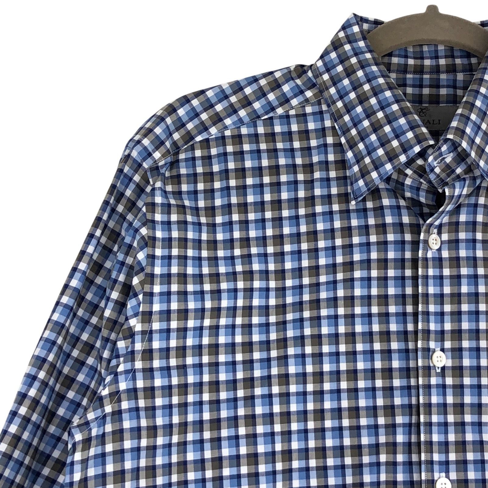 Canali Canali Size L Shirt Casual Button Down Plaid Check Blue Gray Size US L / EU 52-54 / 3 - 6 Thumbnail