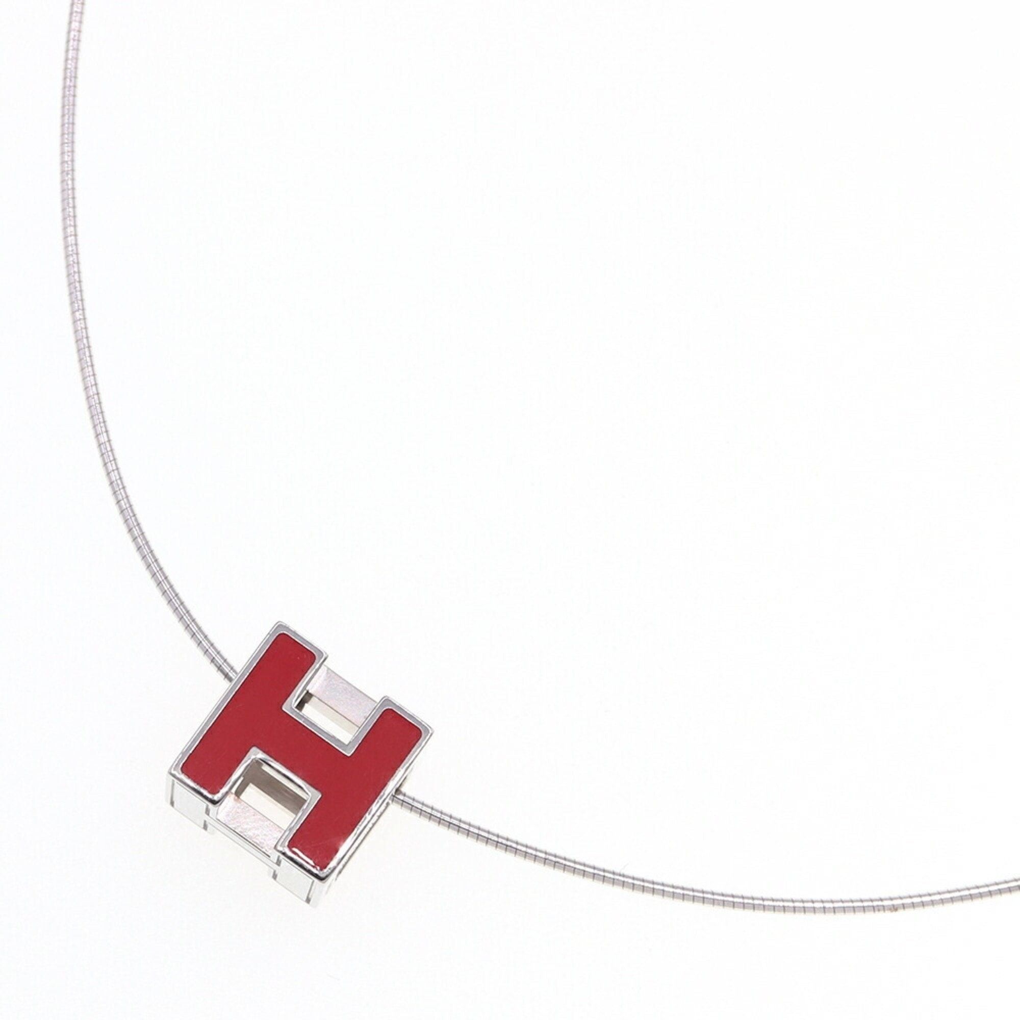 image of Hermes Choker Cage Do Ash H Cube Silver Red Metal Enamel Necklace Chain Ladies in Black, Women's