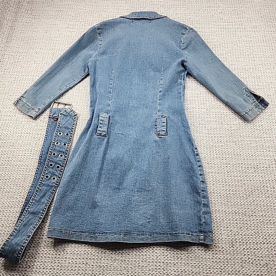 Vintage VINTAGE Hot Kiss Blue Denim Mini Dress Womens M 3/4 Sleeve Belt Pockets 4 Snap Up 4 Pockets Slimming Casual Size M / US 6-8 / IT 42-44 - 2 Thumbnail