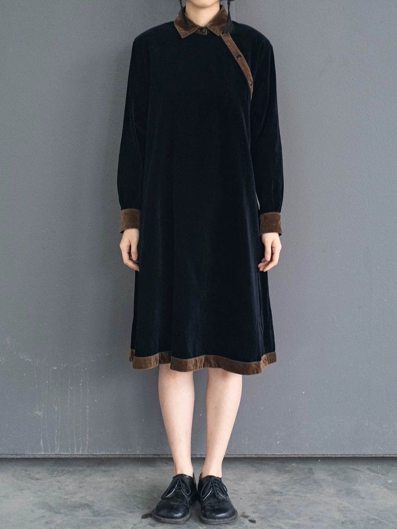 Kenzo KENZO Brown hooker black velvet slanted front dress vintag Size M / US 6-8 / IT 42-44 - 8 Thumbnail