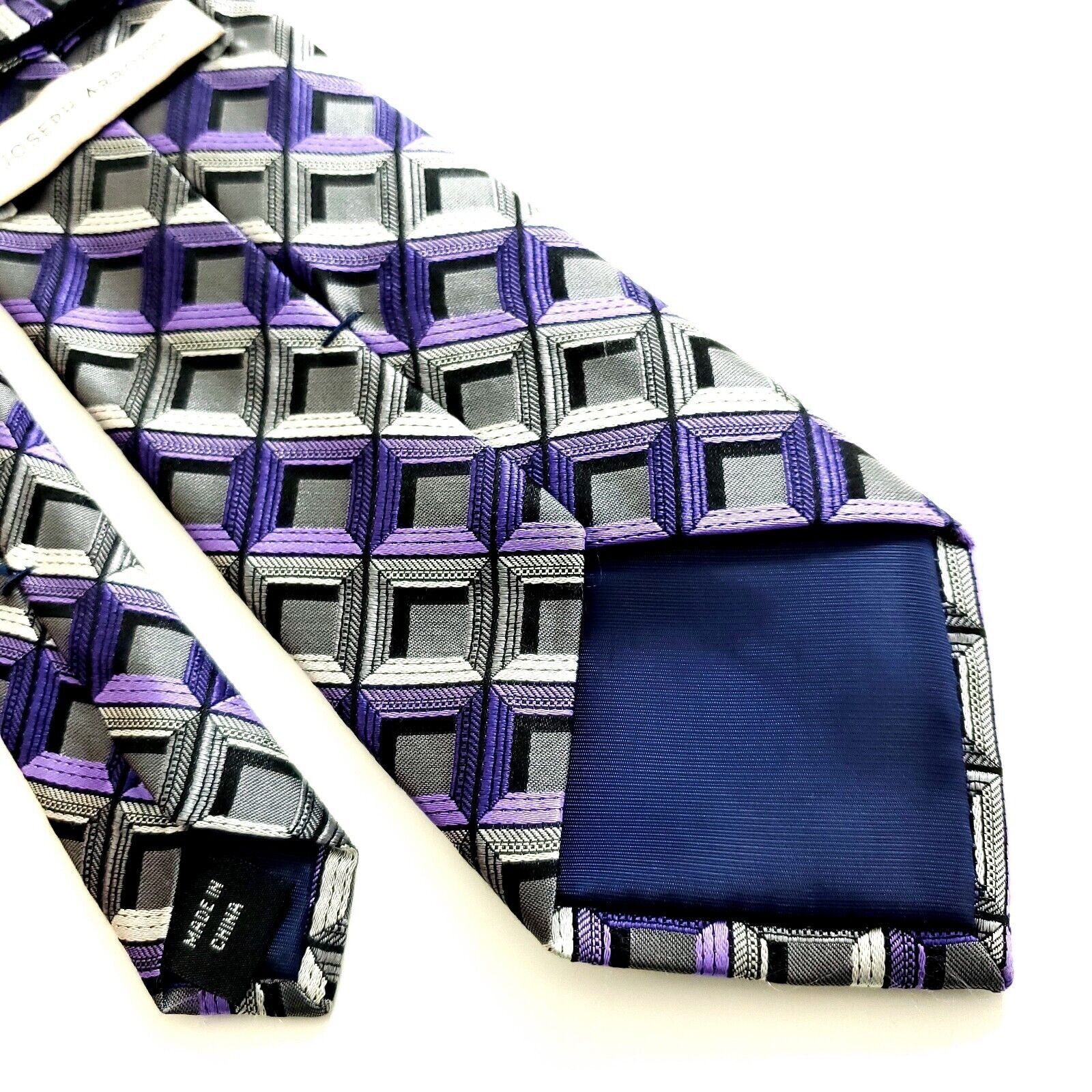 Joseph Abboud Joseph Abboud Gray Purple Geometric Woven Silk Tie Size ONE SIZE - 5 Thumbnail