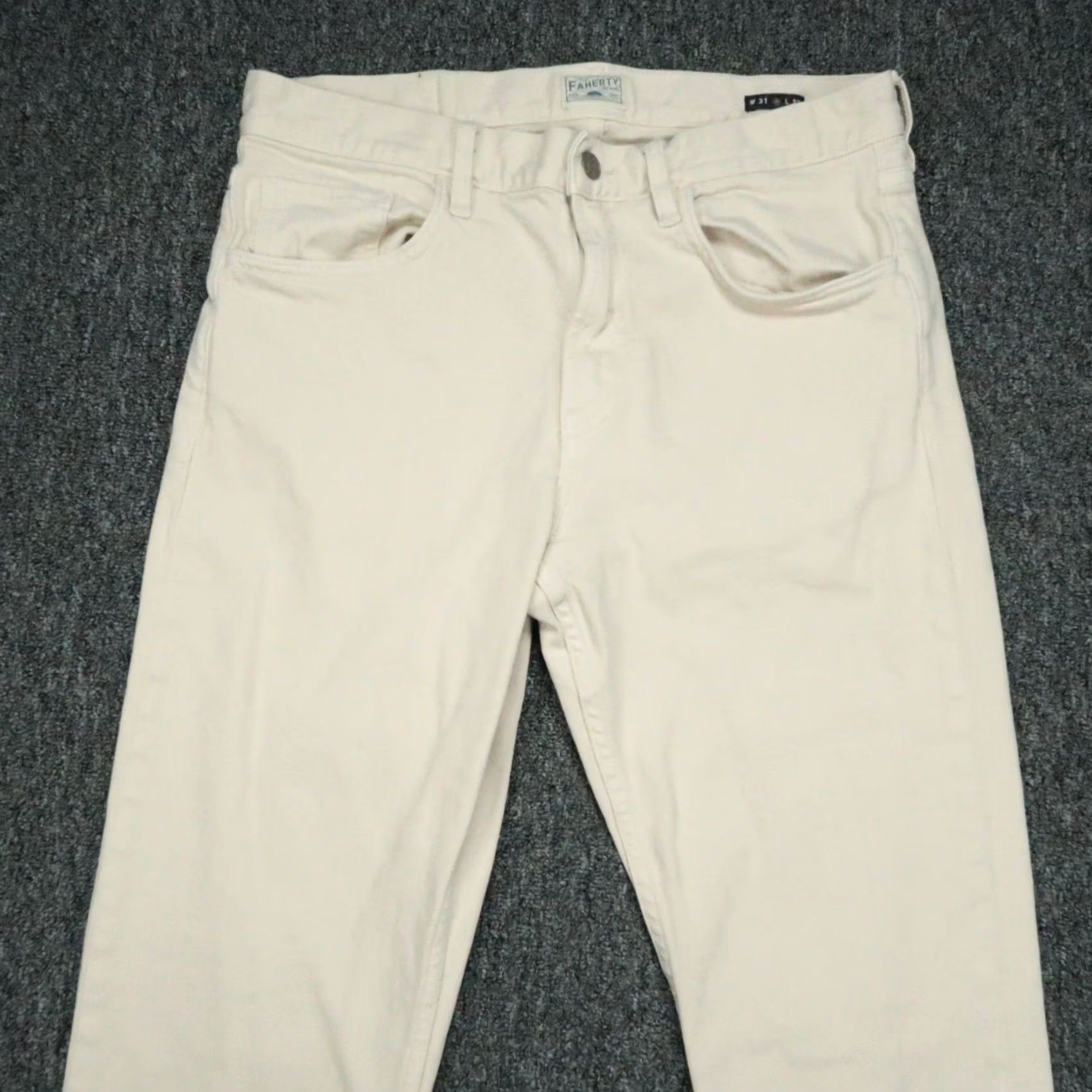 Faherty Faherty Jeans Mens 31x32 Stone Ivory 5-Pocket Straight Denim Cotton Stretch Regular Closure: Button, Zip Vintage: No Adult Mens Jeans Size US 31 - 2 Thumbnail