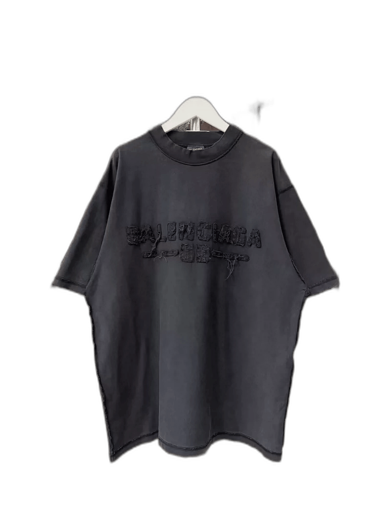 Balenciaga Black Gray Distressed Short Sleeve Top-2505