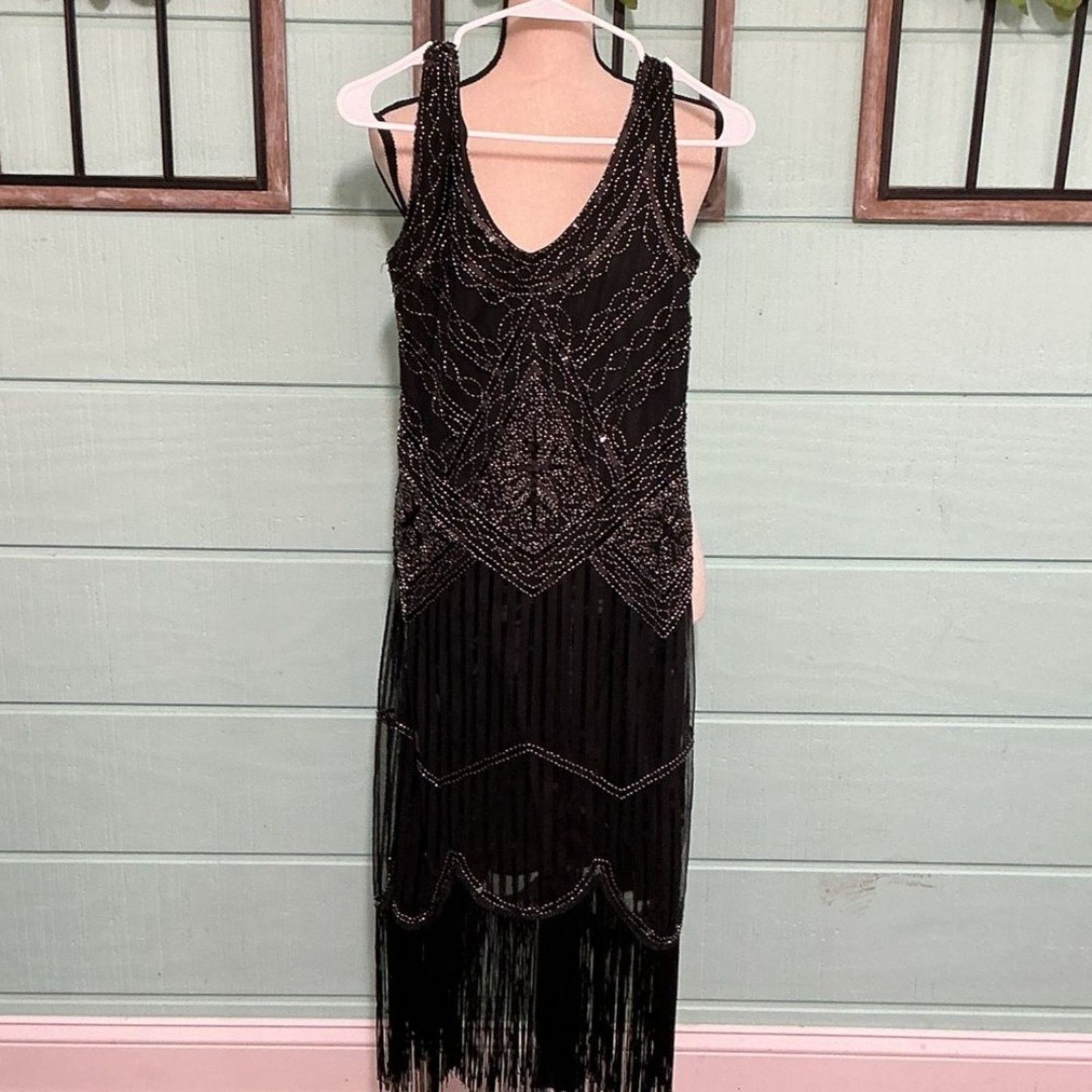 Other Fundaisy Beaded Fringe Dress – Black Flapper Style – Size S Size S / US 4 / IT 40 - 3 Thumbnail