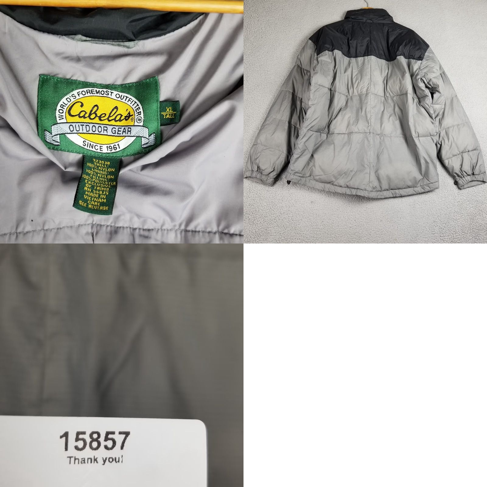 Vintage Cabela's Vintage Jacket Men XLT Puffer Nylon Rain Coat Full Zip Gray Black Winter Spring Fall Coat Style Rain Size US XL / EU 56 / 4 - 8 Thumbnail