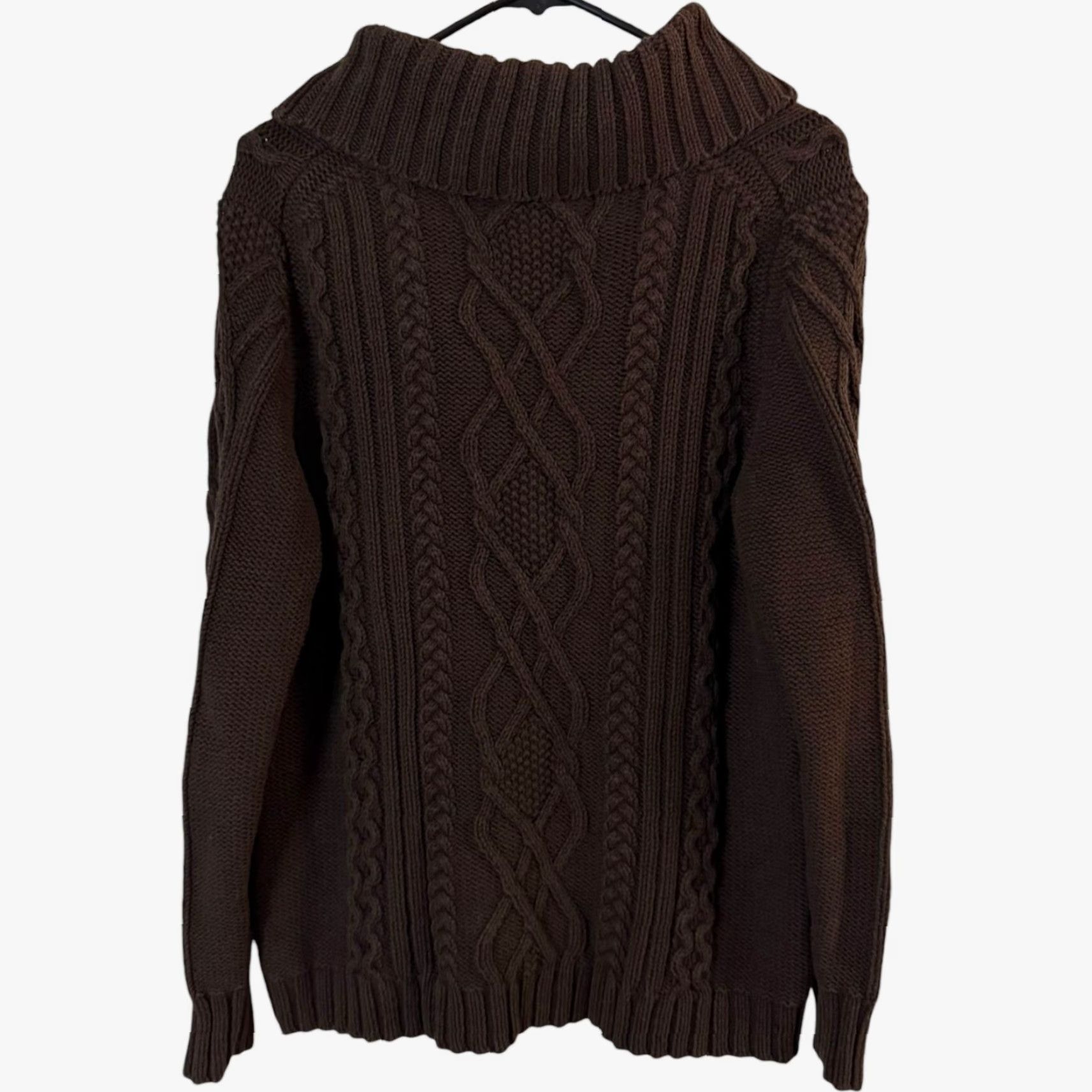Eddie Bauer VINTAGE Eddie Bauer Sweater Womens XL Brown Ribbed Cable-Knit Shawl Collar Chunky Knit Pullover Sweatery? Size XL / US 12-14 / IT 48-50 - 4 Thumbnail