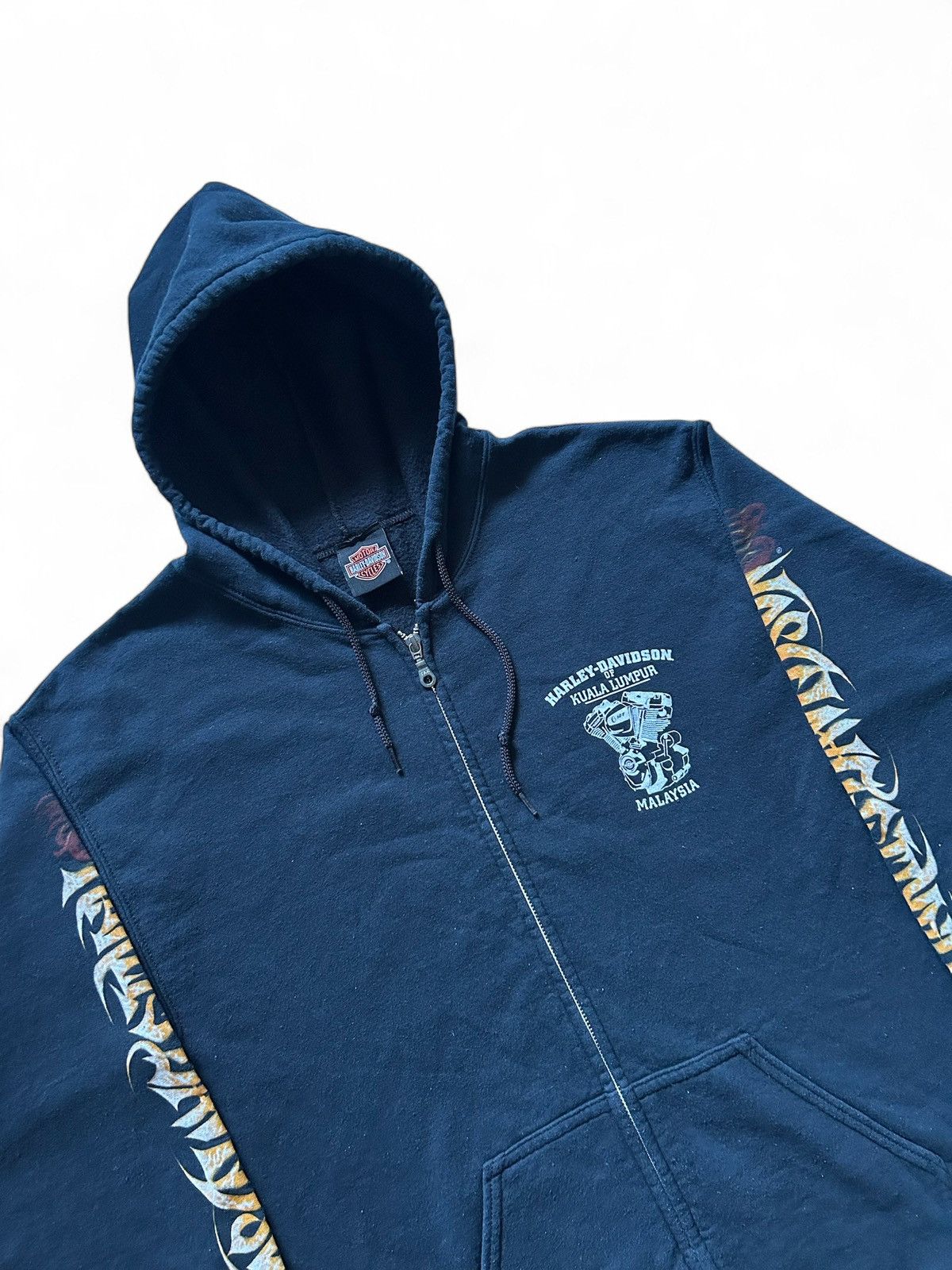 Harley Davidson Vintage Harley Davidson Zip Up Hoodie Flame Sleeve Size US L / EU 52-54 / 3 - 5 Thumbnail