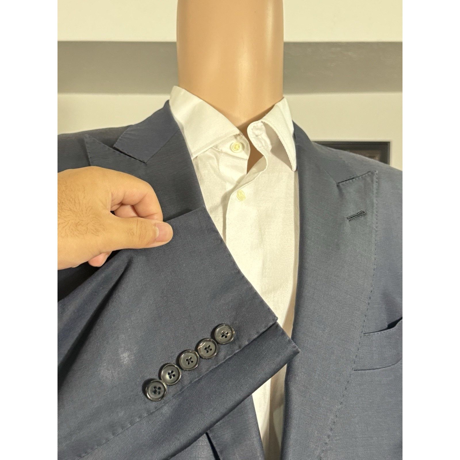 Tom Ford Tom Ford Navy Blue Peak Lapel Suit Jacket 56/46 Men’s Wool Size 46R - 3 Thumbnail